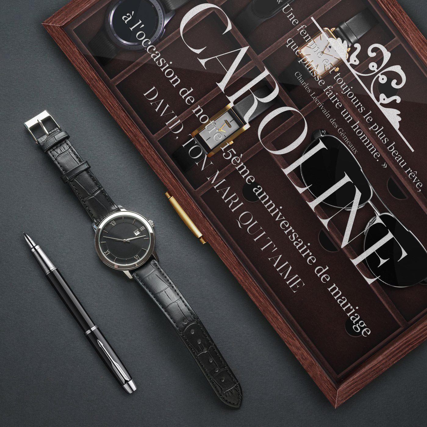 Caja personalizada Murrano para relojes y gafas para mujer - 15 aniversario de bodas