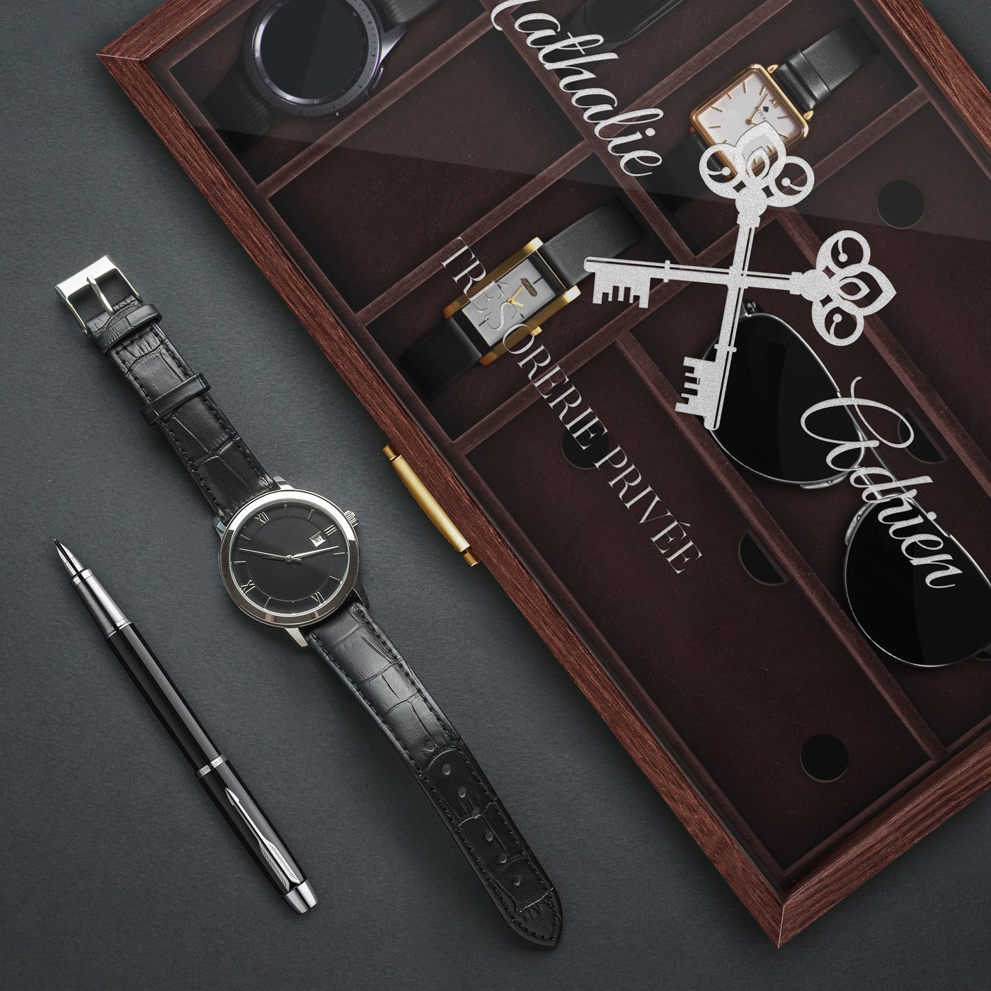 Murrano Customized Watch and Glasses Box for a Couple