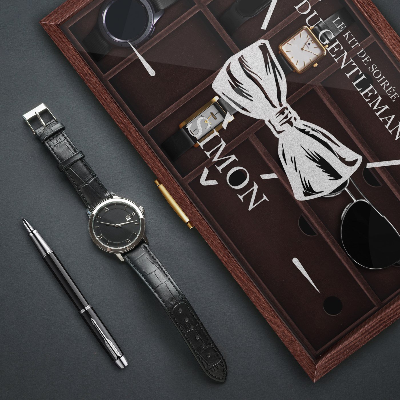 Murrano Engraved Watch and Glasses Box