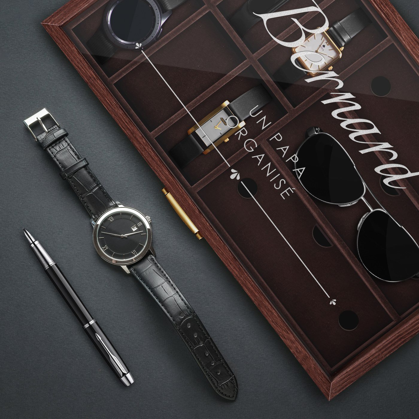Caja personalizada para relojes y gafas Murrano para el Día del Padre