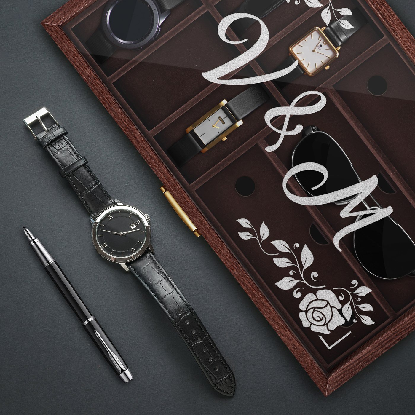 Murrano Customized Watch and Glasses Box for Couples
