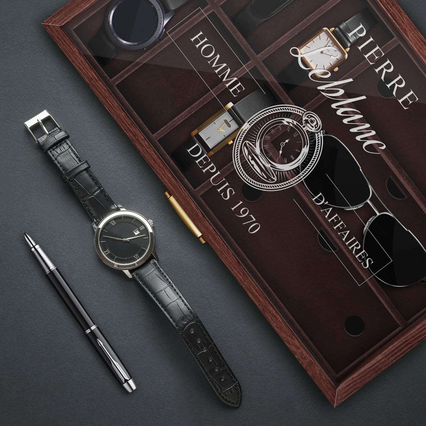 Murrano Personalized Watch and Glasses Box for Father's Birthday