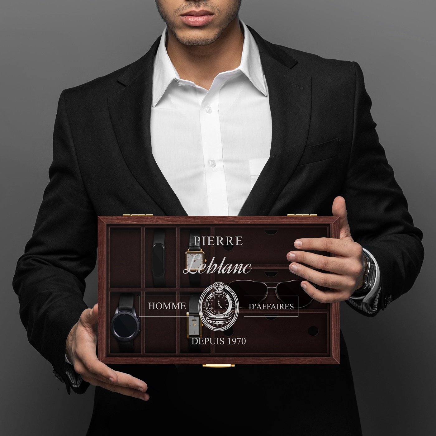 Murrano Personalized Watch and Glasses Box for Father's Birthday