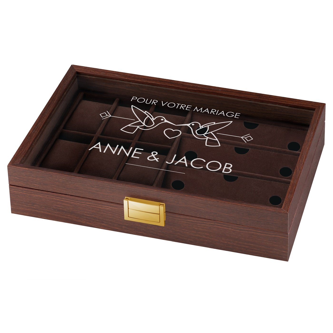 Caja personalizada Murrano para relojes y gafas para novios jóvenes