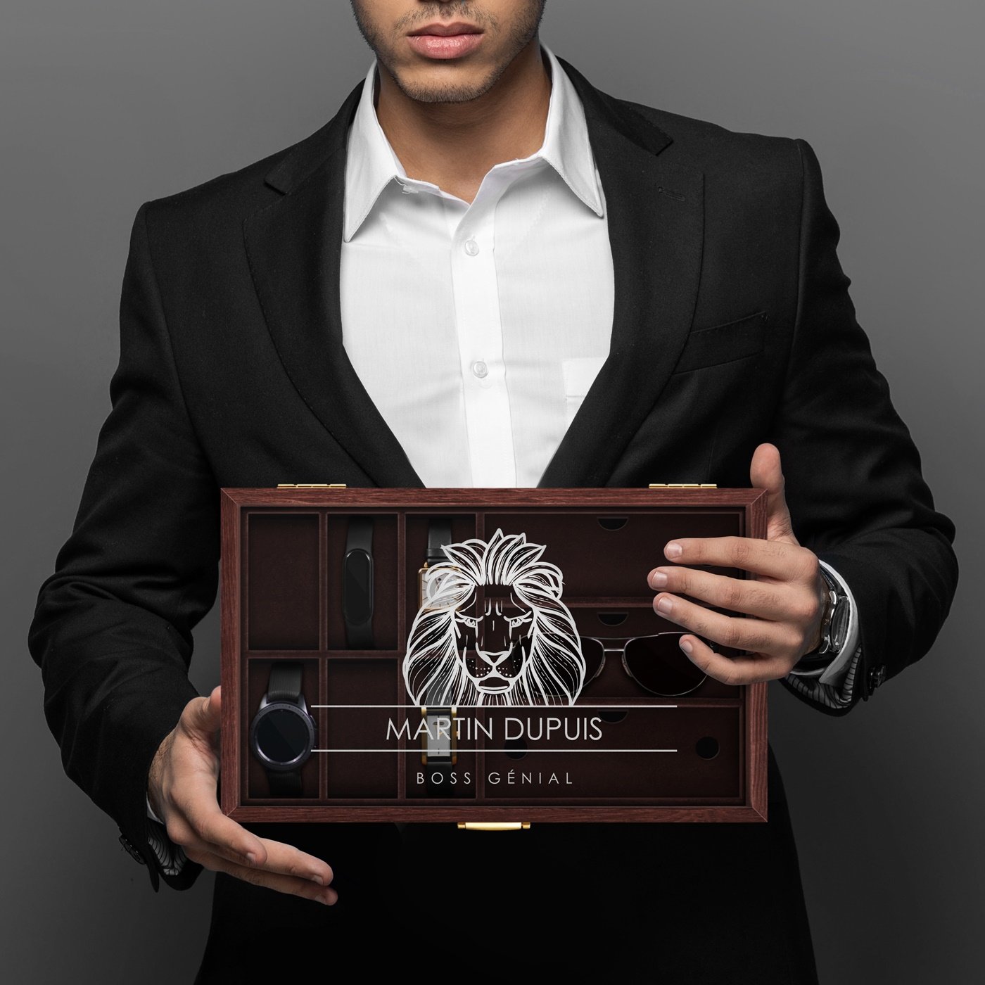 Caja personalizada de Murrano para relojes y gafas, para el cumpleaños de un jefe