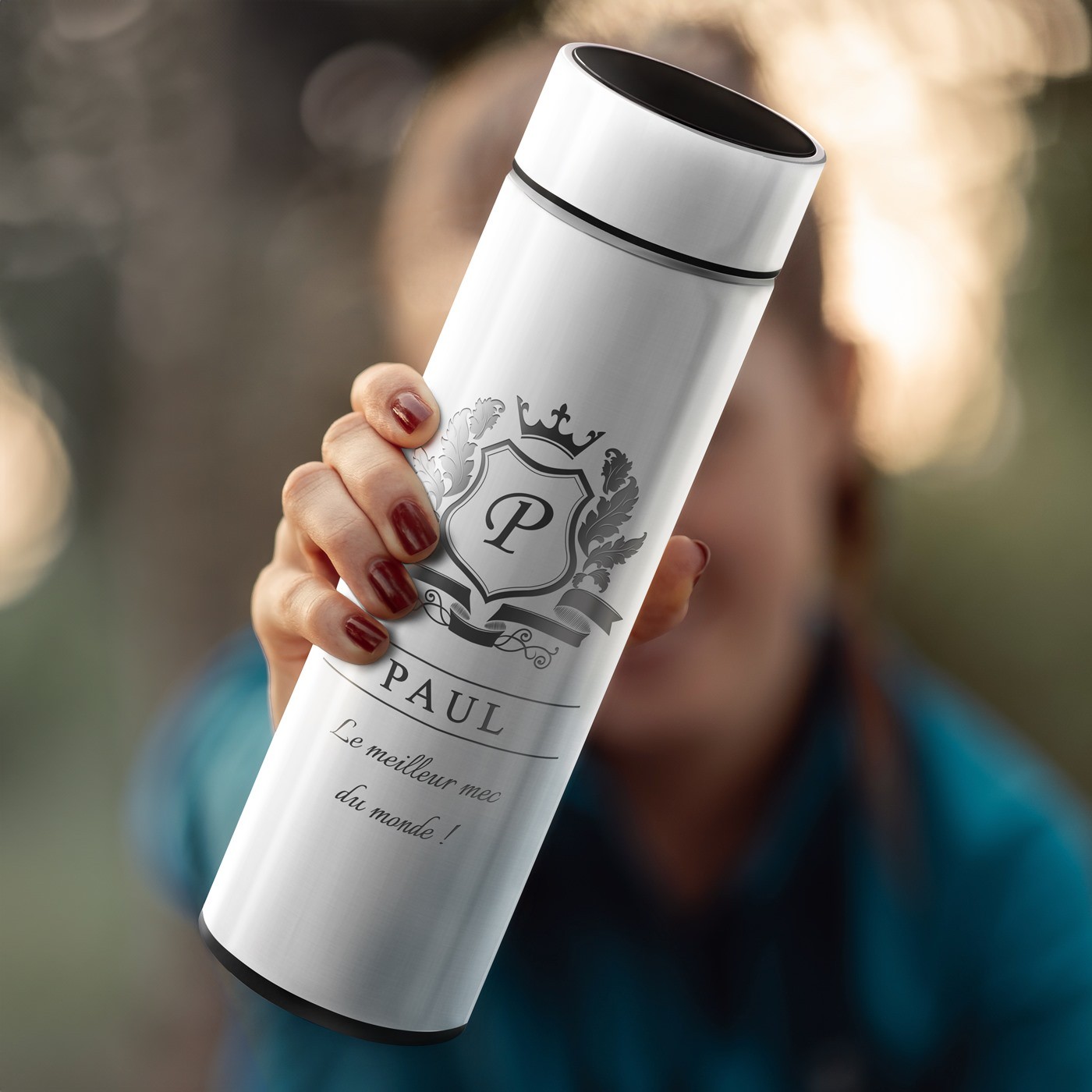 Botella Térmica Murrano con Pantalla LED - Blanca