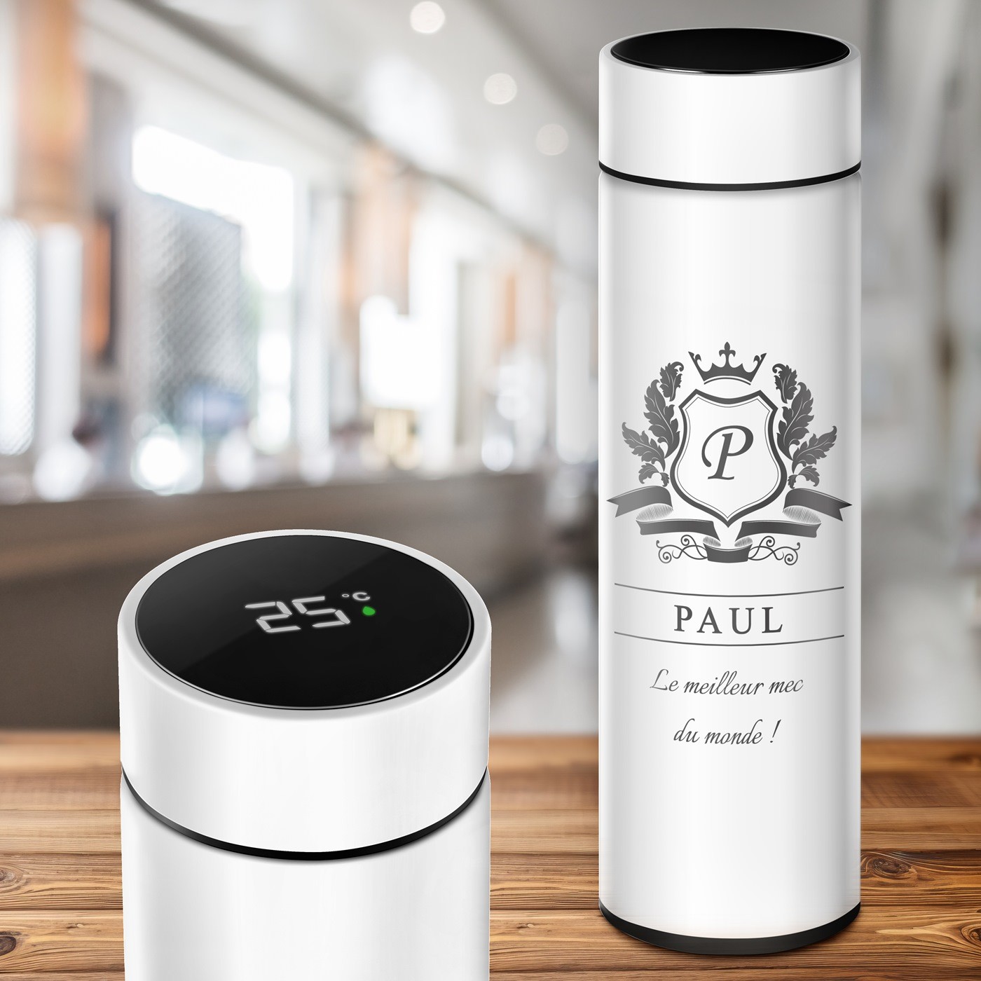 Botella Térmica Murrano con Pantalla LED - Blanca