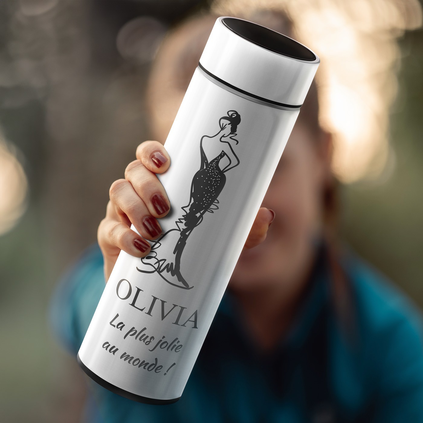 Botella Murrano aislante con pantalla LED personalizada blanca para el día de las secretarias