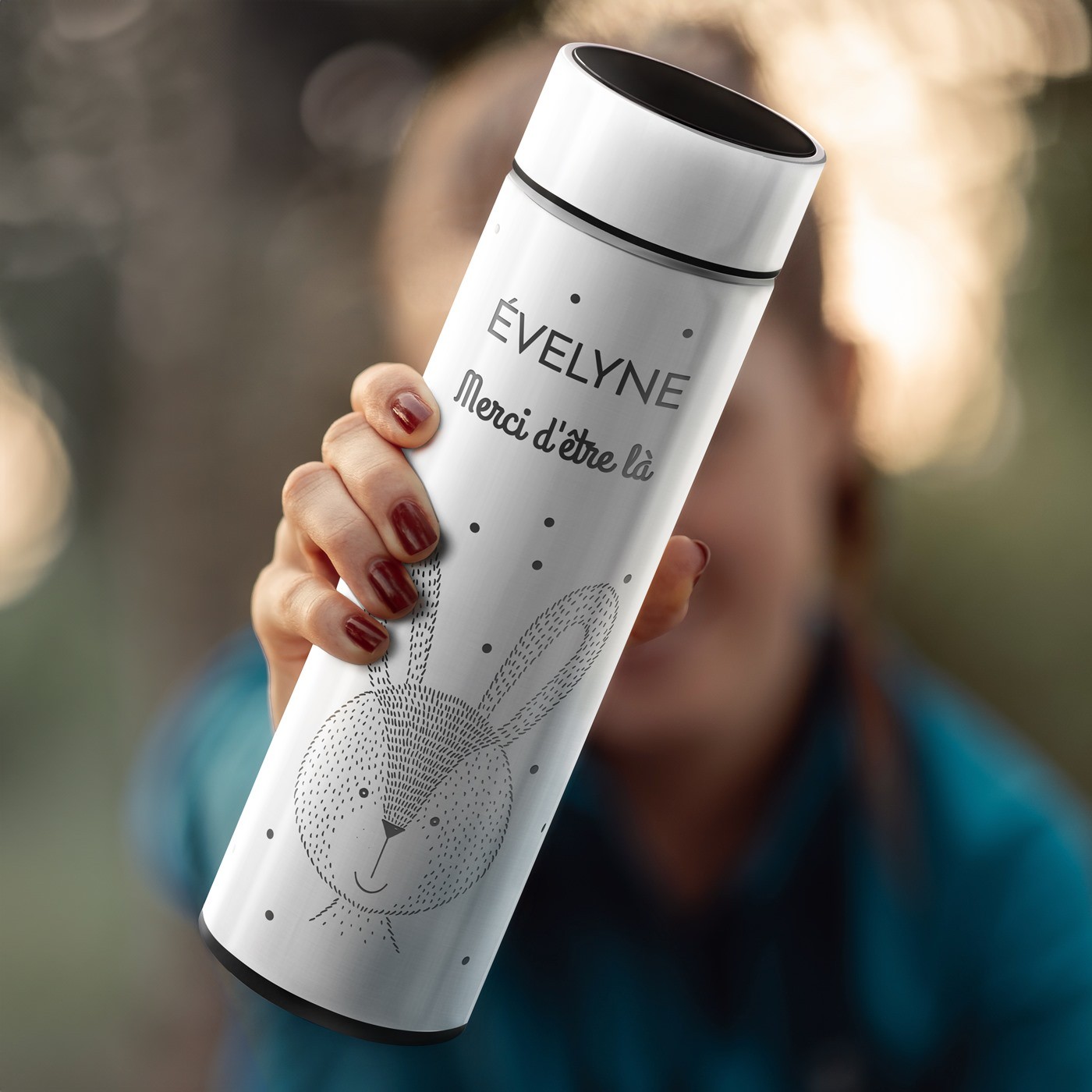 Botella Térmica Murrano con Pantalla LED - Blanca (Para Ella, Día de San Valentín)