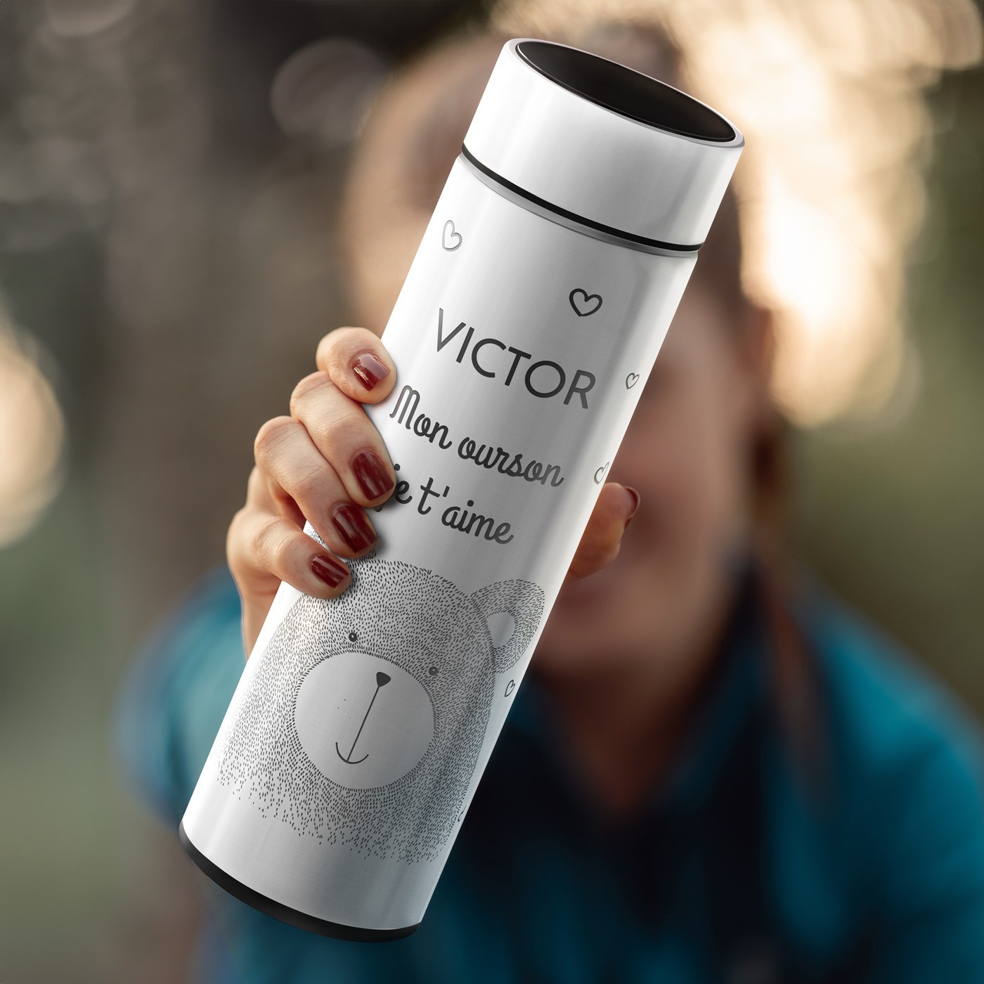 Murrano Personalized LED Temperature Display Insulated Bottle (White)