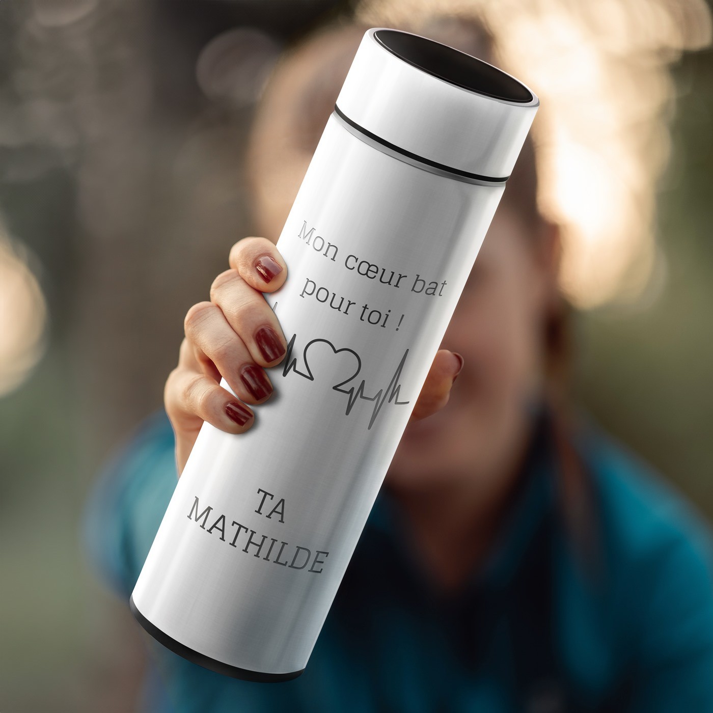 Botella Térmica Personalizada Murrano con Pantalla LED para Hombre - Día de San Valentín