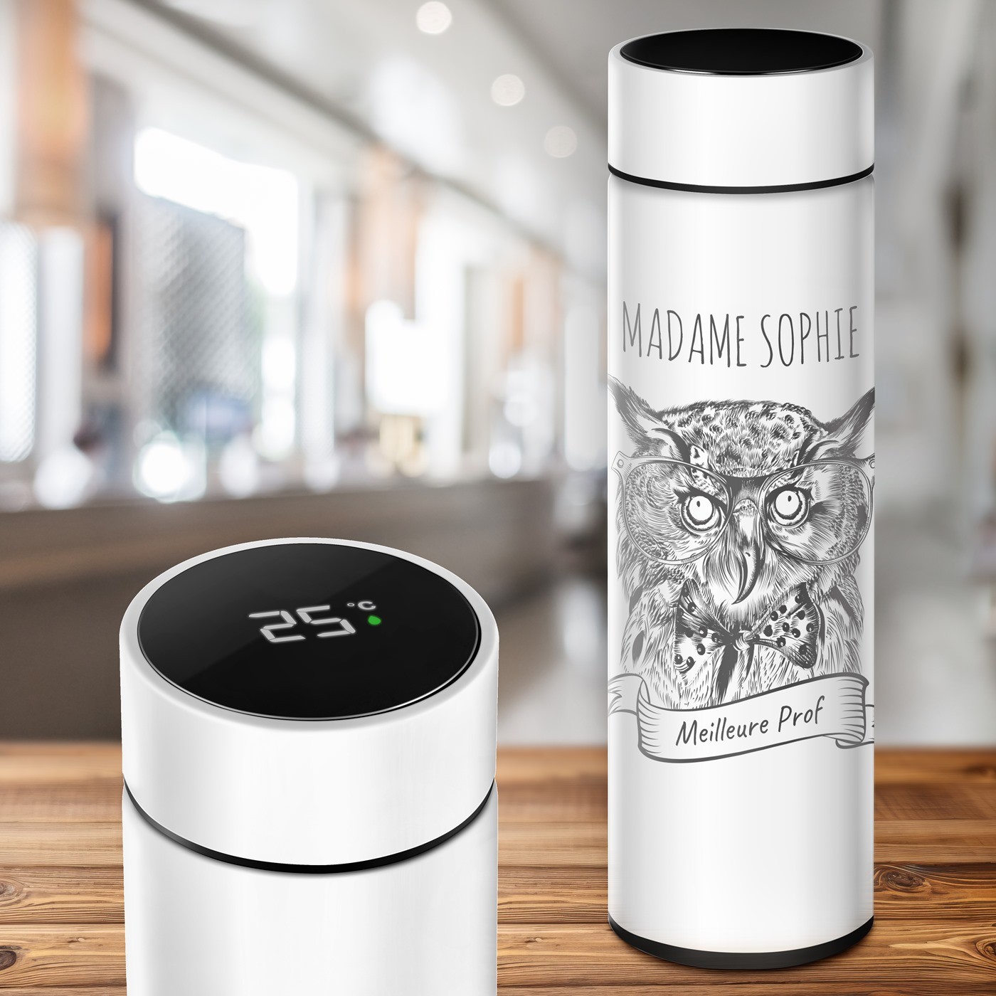 Botella Aislante Murrano - Blanca con Pantalla LED y Grabado Personalizado