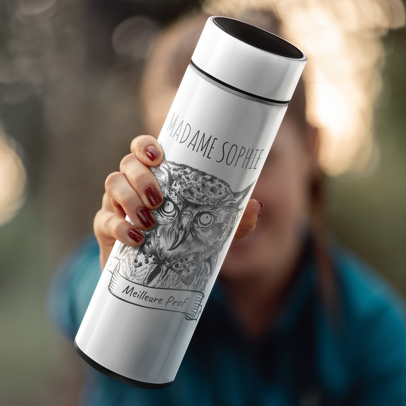 Botella Aislante Murrano - Blanca con Pantalla LED y Grabado Personalizado