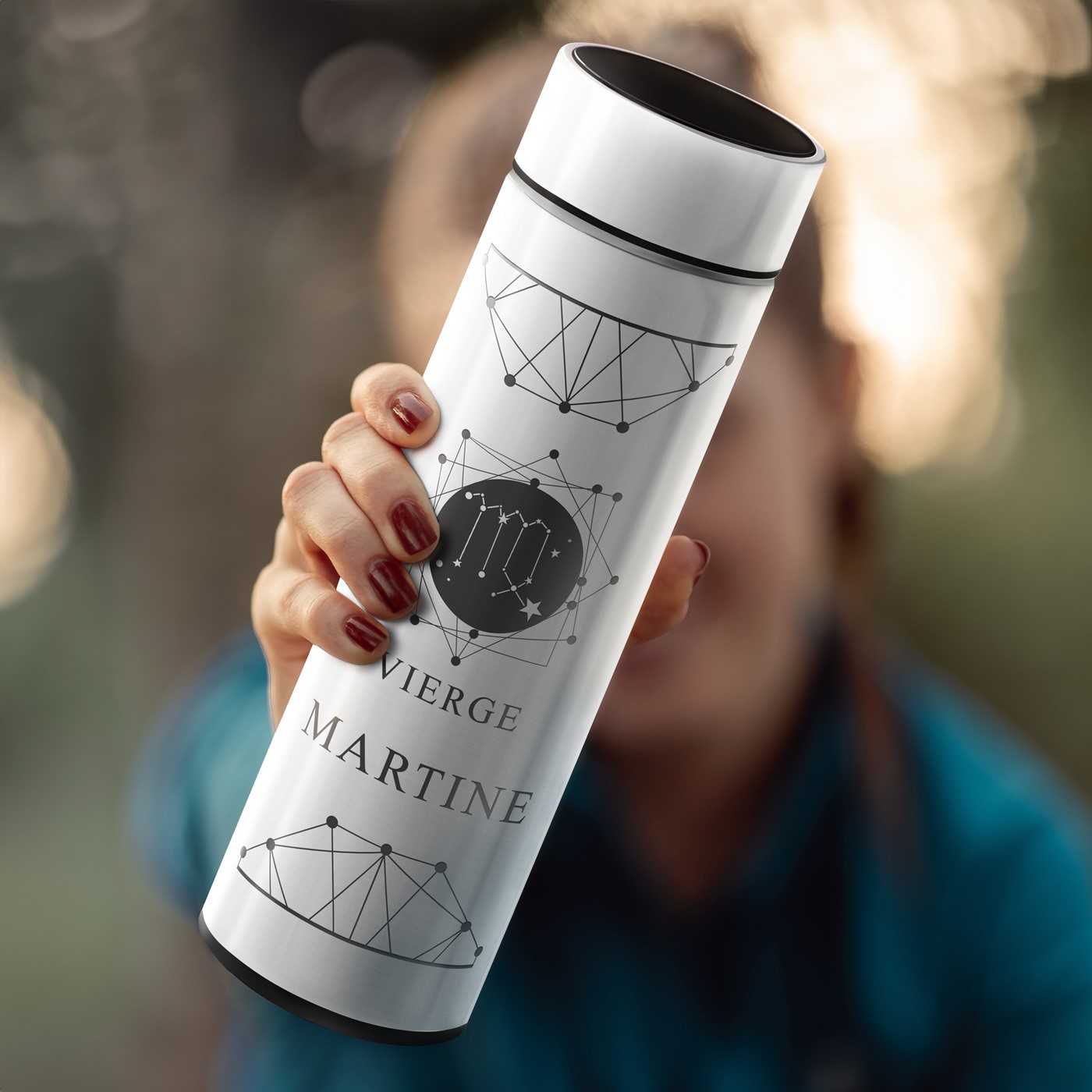 Murrano Personalized LED Temperature Display Thermos Bottle (White)