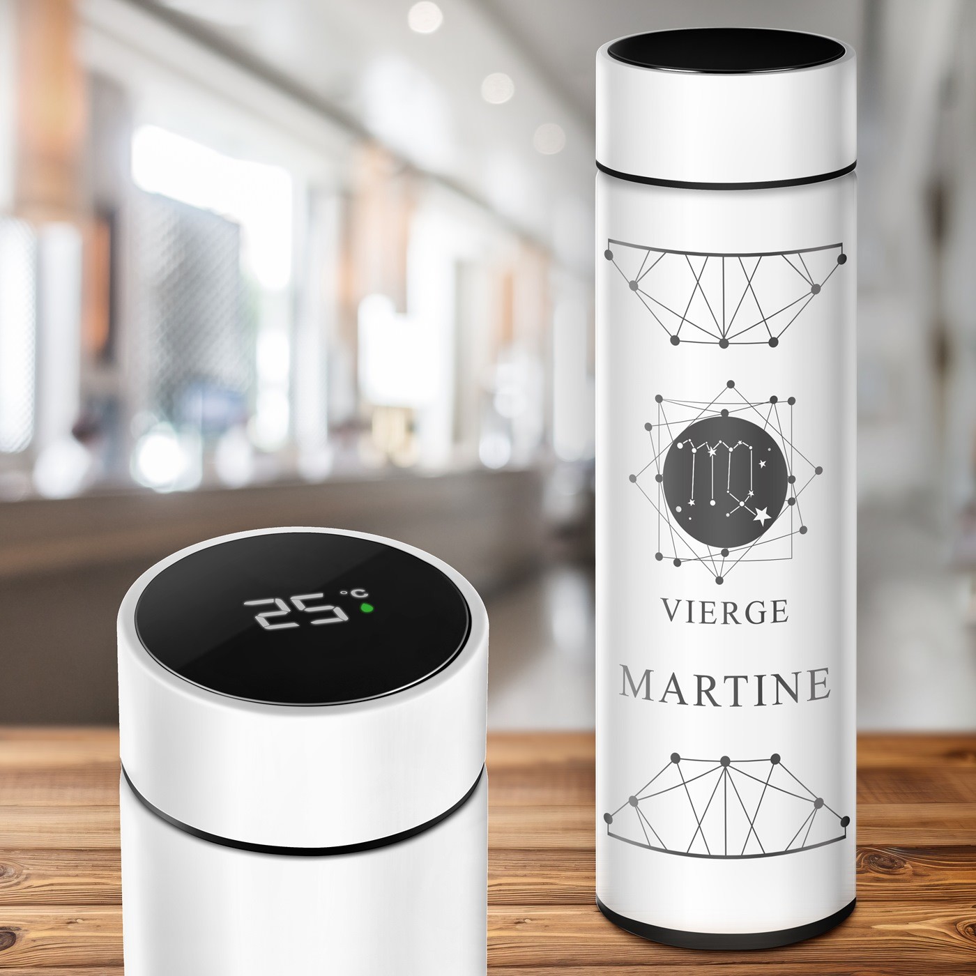 Murrano Personalized LED Temperature Display Thermos Bottle (White)
