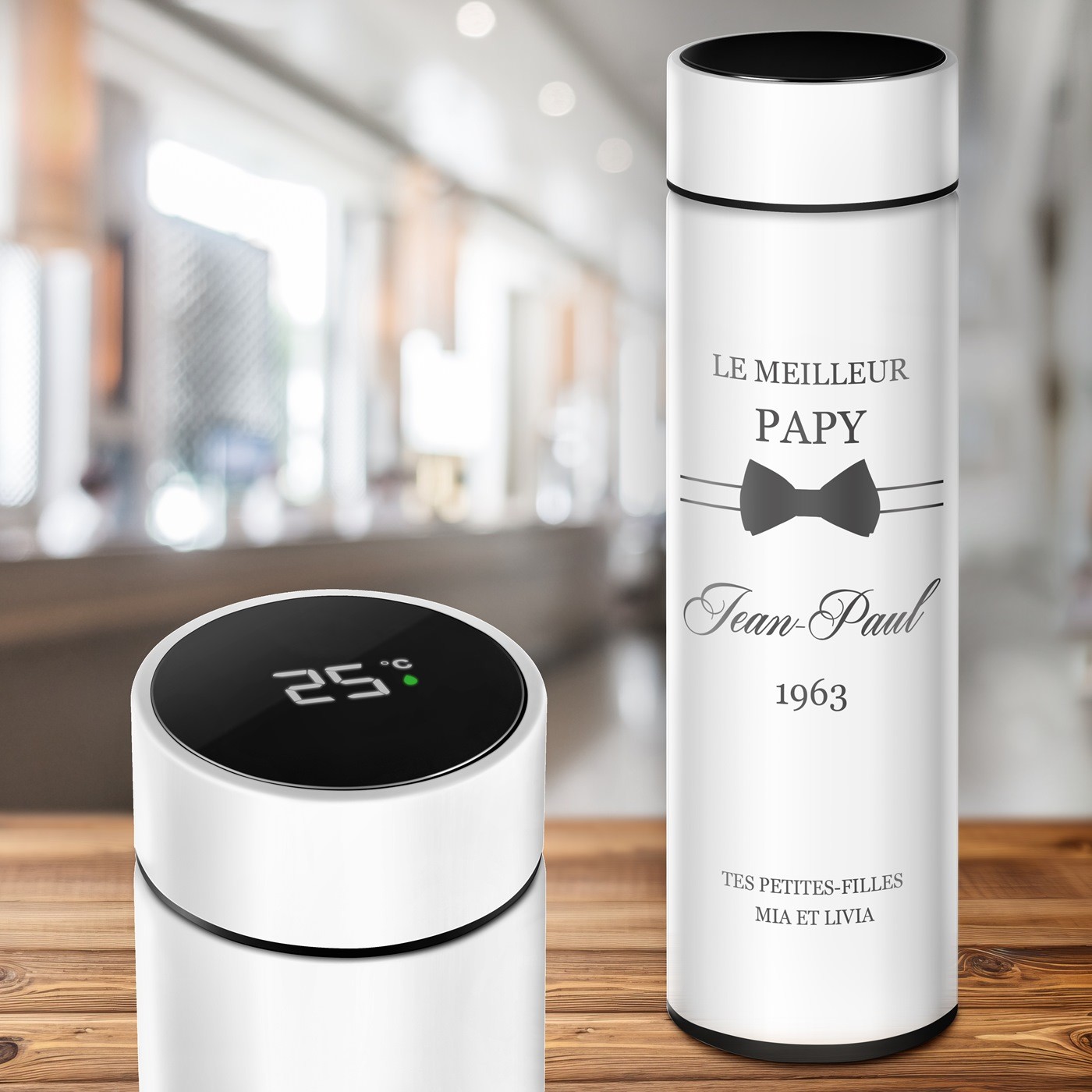Botella aislante Murrano personalizada con pantalla LED para el cumpleaños de abuelo