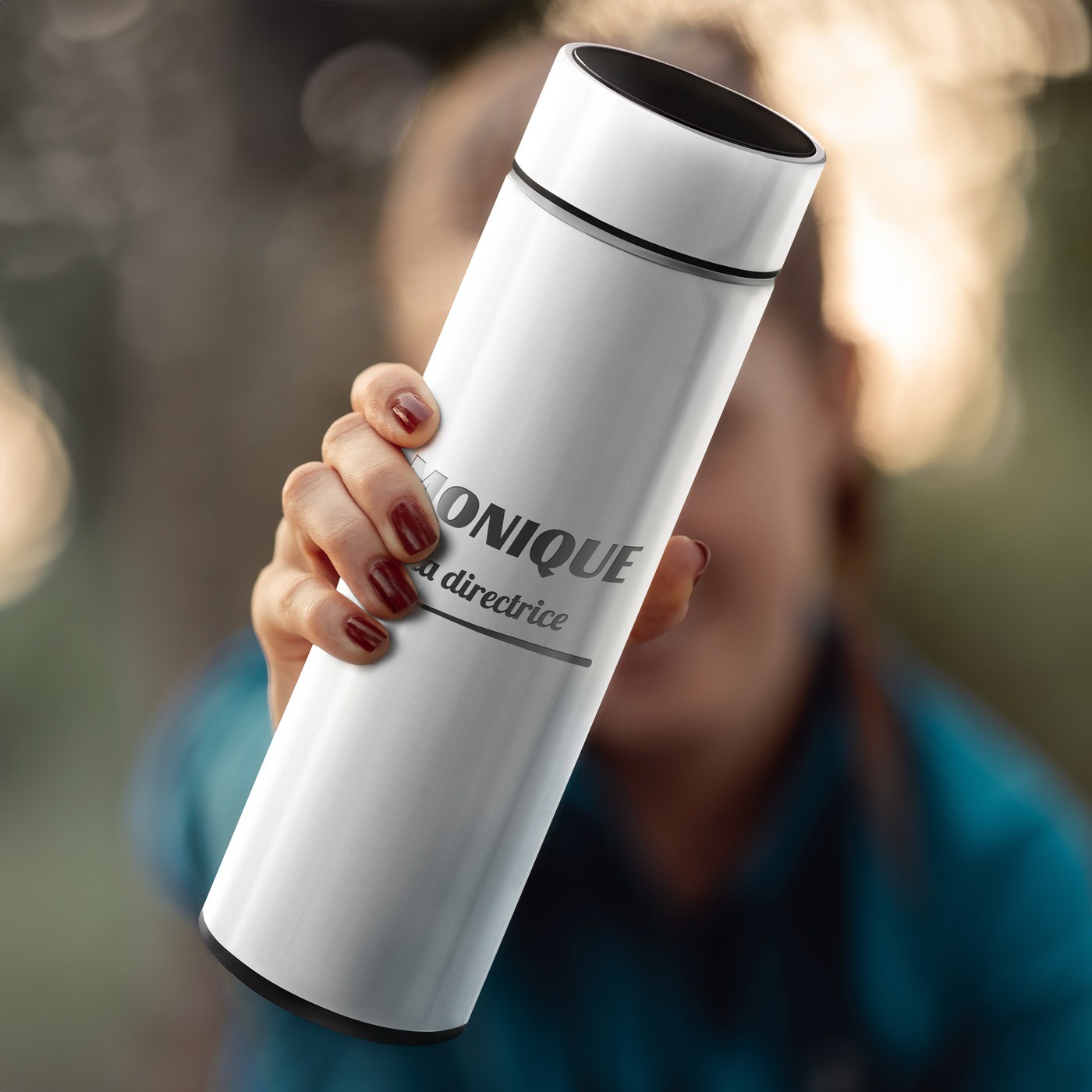 Botella térmica blanca personalizada Murrano con pantalla LED