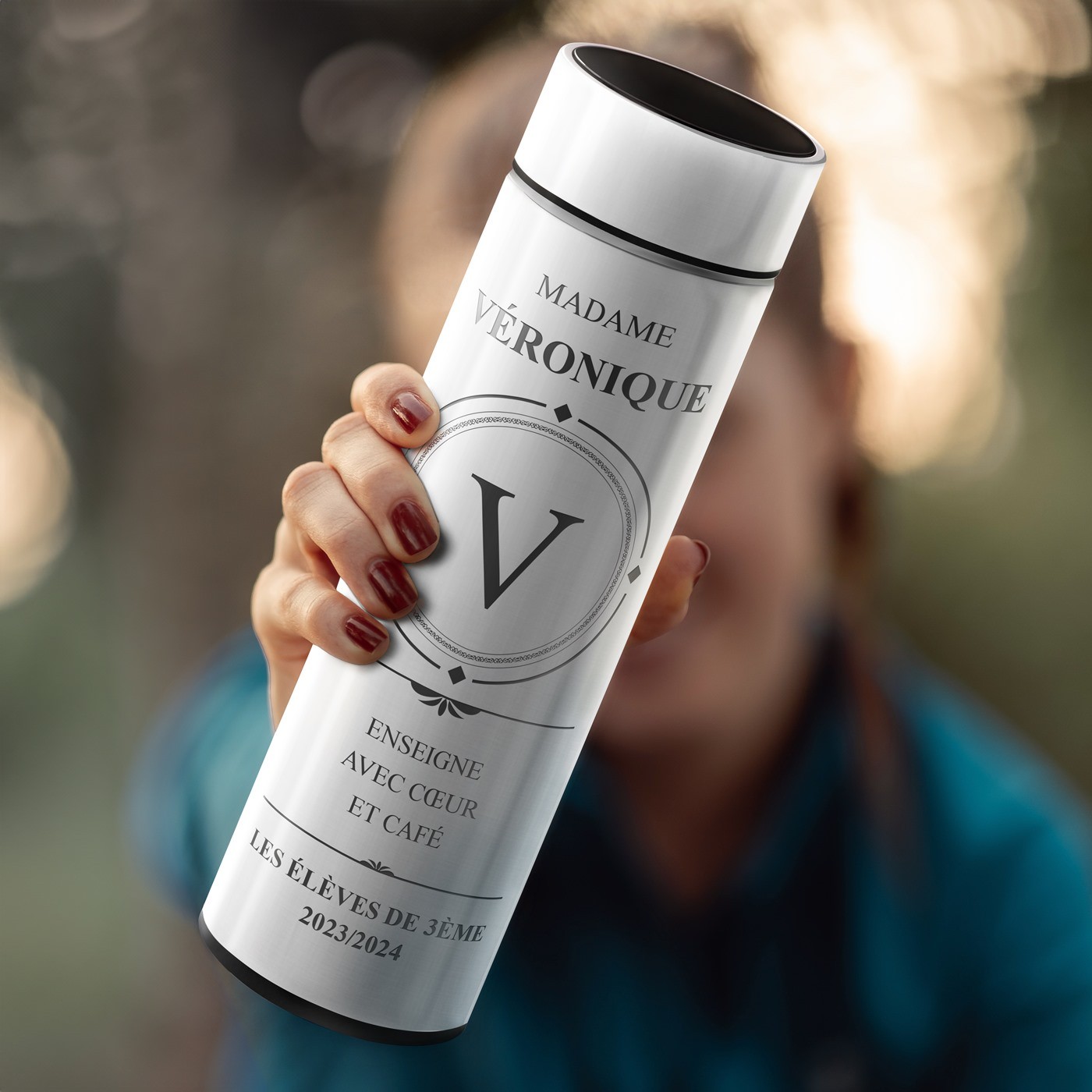 Murrano Personalized White Insulated Bottle with LED Display for Her