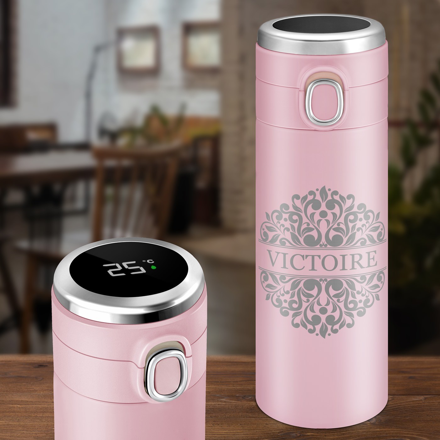 Botella térmica Murrano con pantalla LED rosa