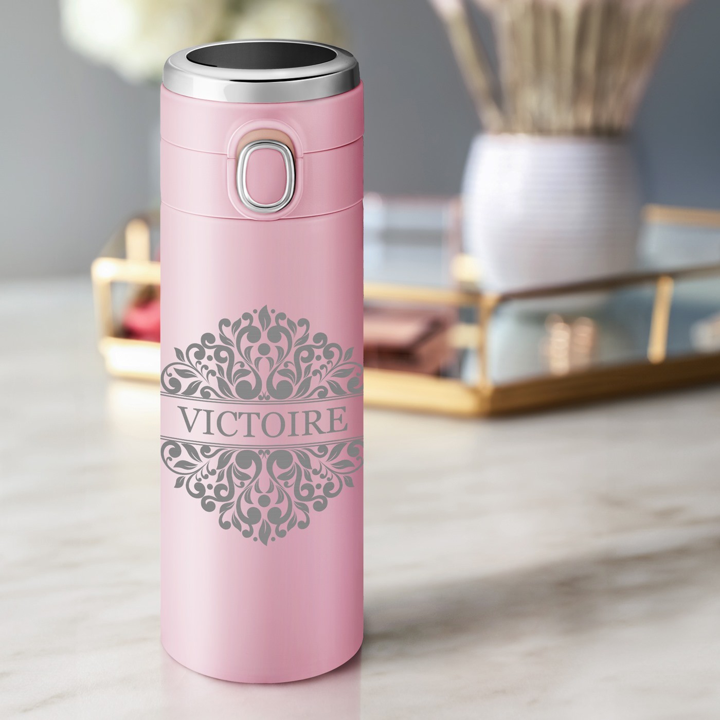 Botella térmica Murrano con pantalla LED rosa