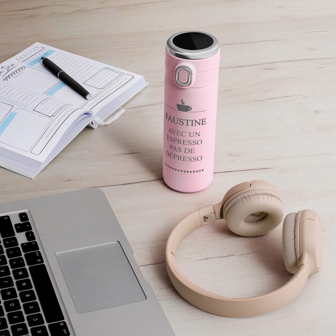 Murrano Personalized LED Display Thermos Mug - Rose