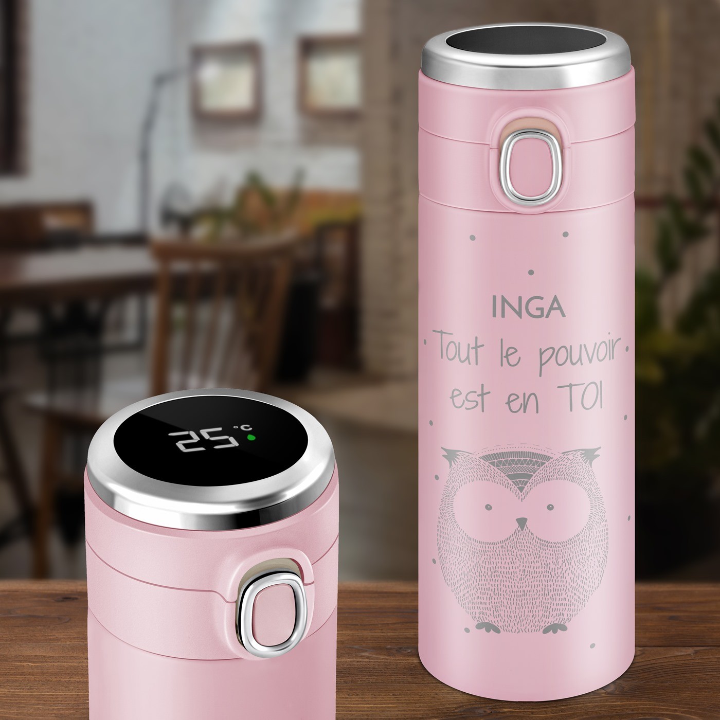 Botella de agua aislante personalizada Murrano con pantalla LED - Rosa