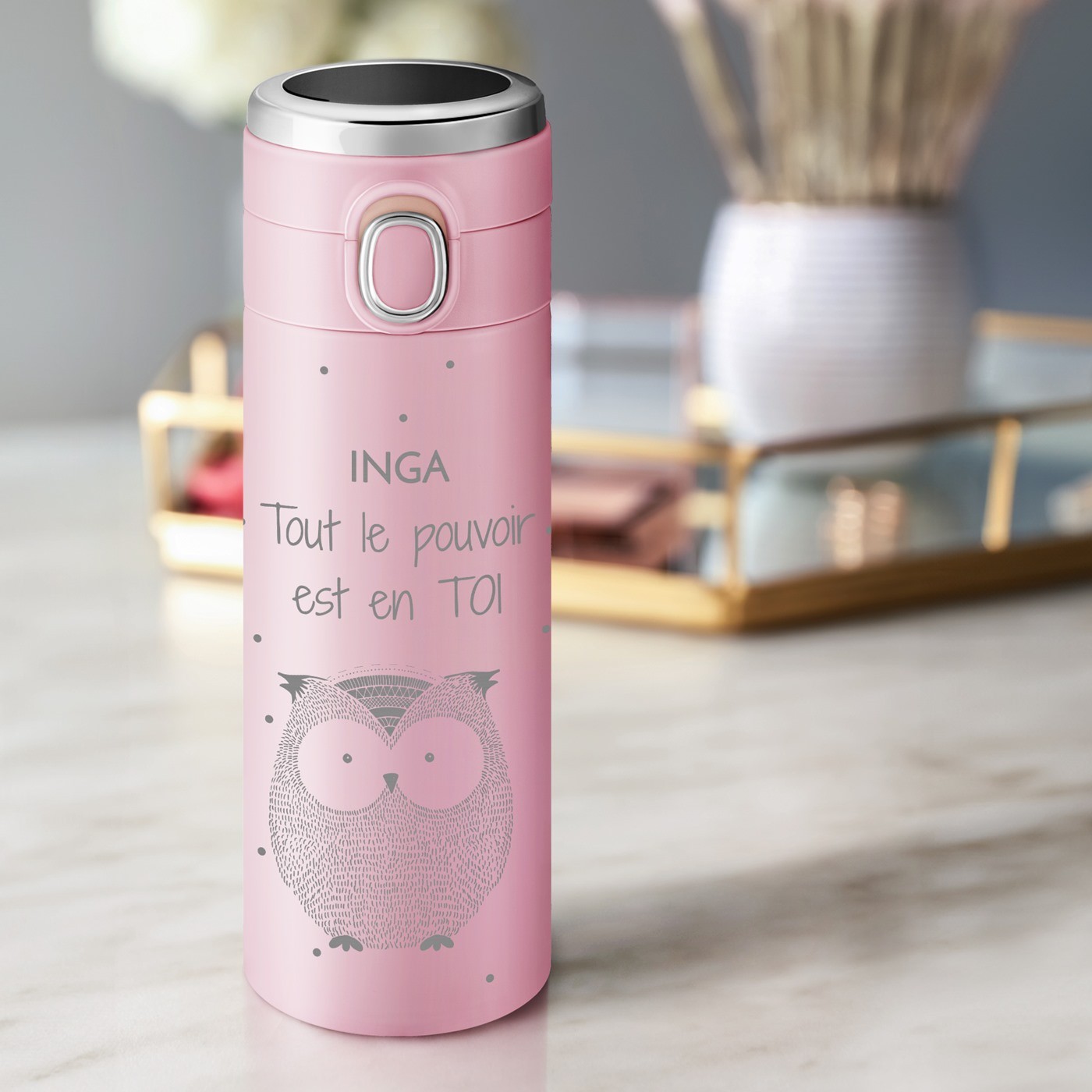 Botella de agua aislante personalizada Murrano con pantalla LED - Rosa