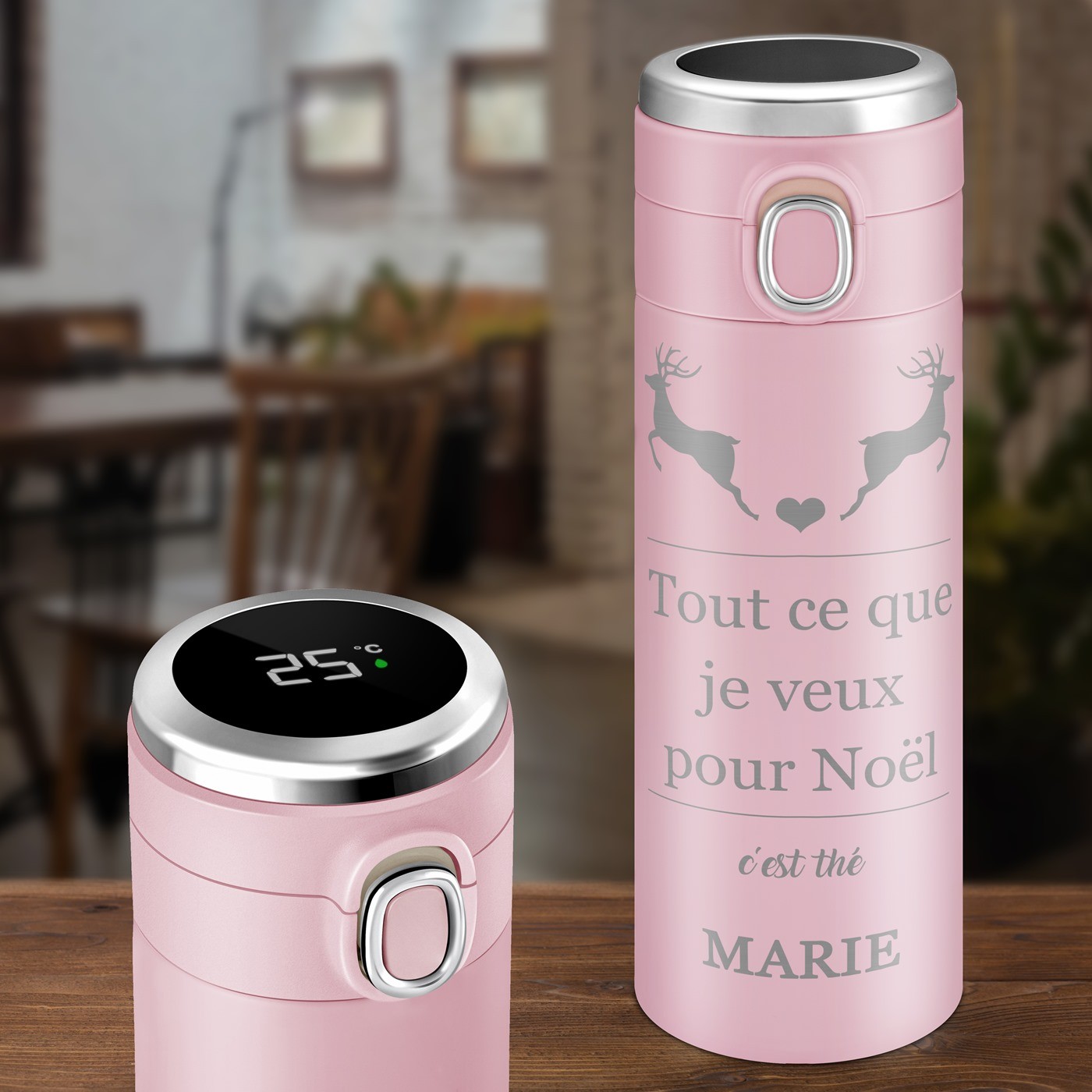 Termo personalizado con pantalla LED rosa de Murrano para Navidad