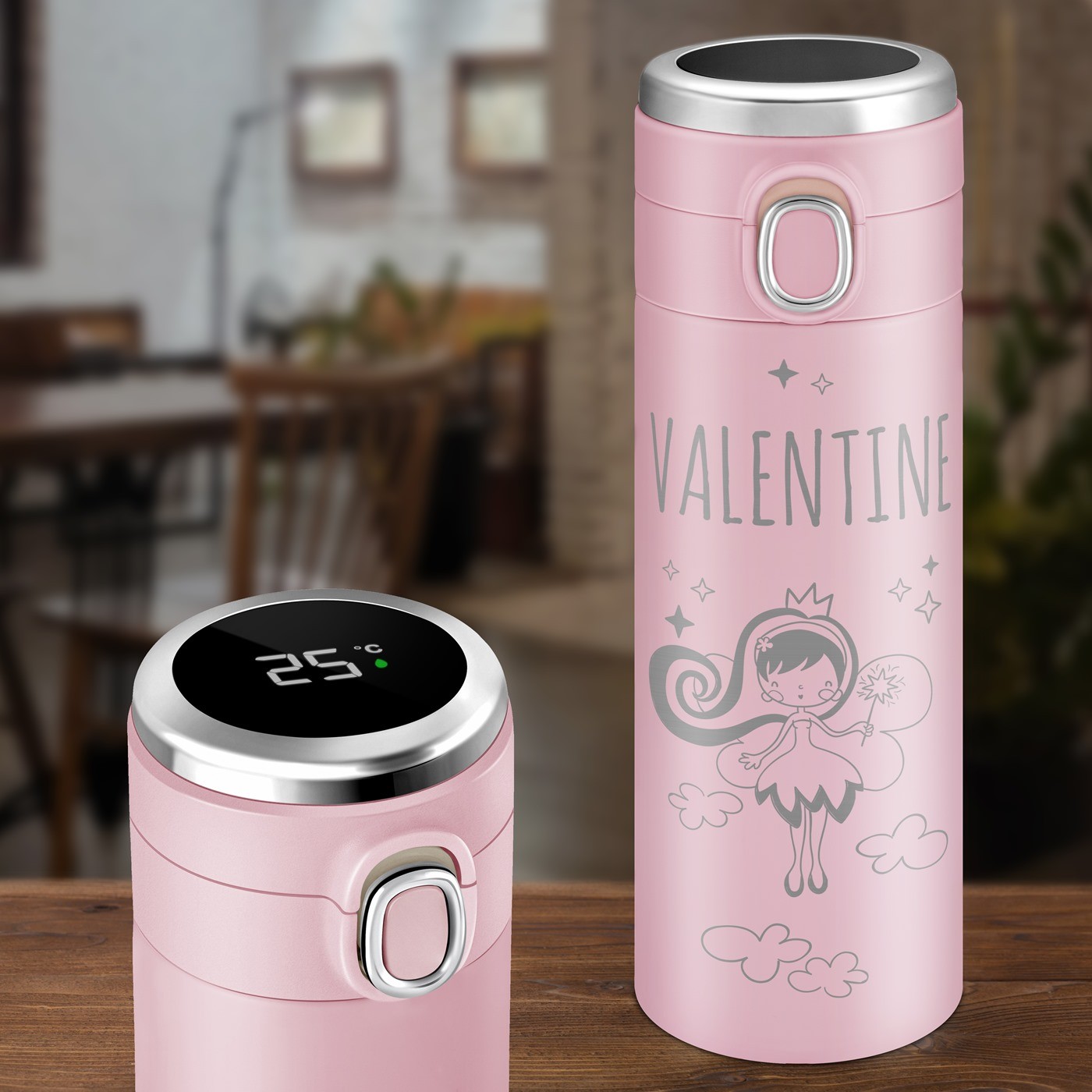Taza térmica personalizada con exhibición LED rosada - Murrano