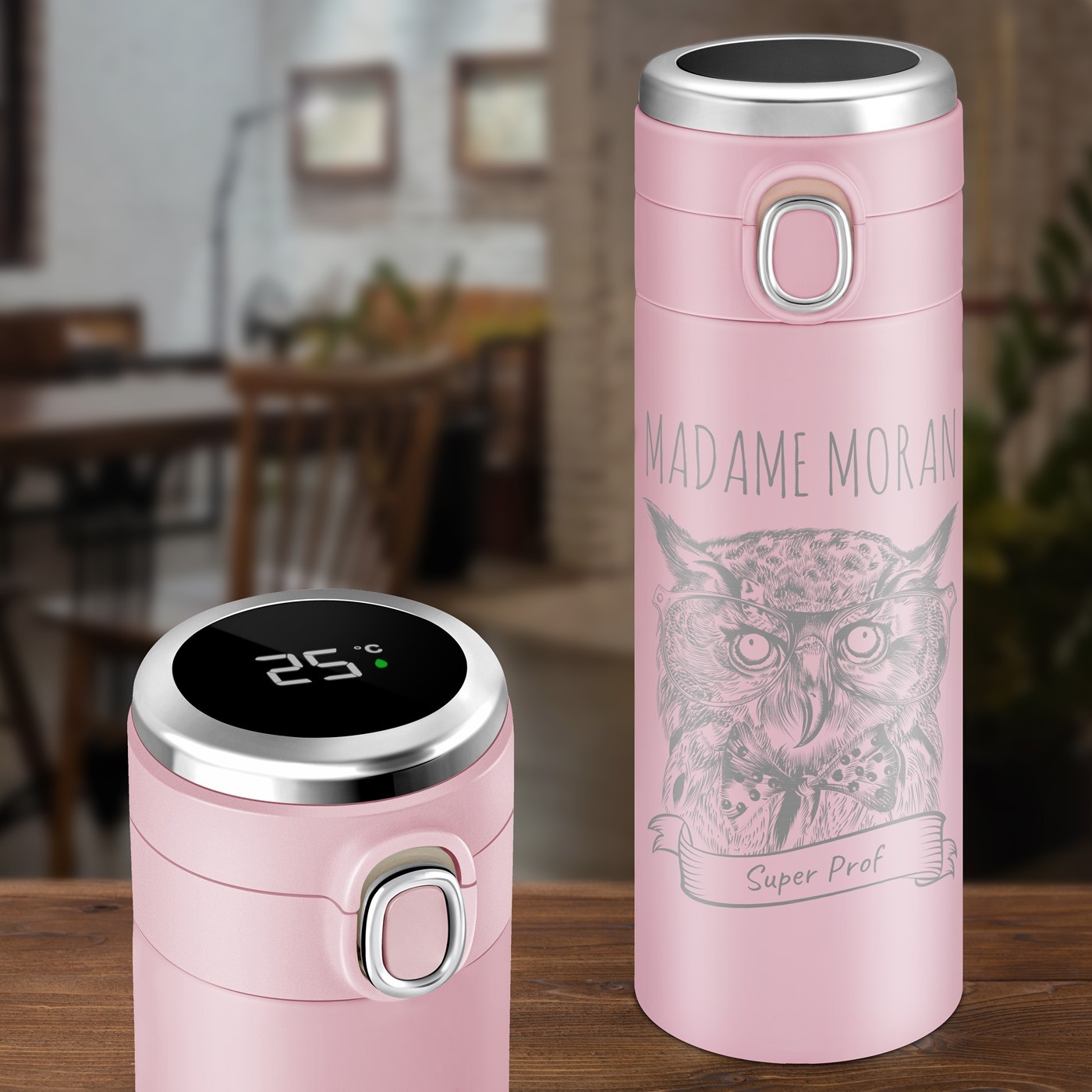 Termo aislante Murrano con pantalla LED, rosa