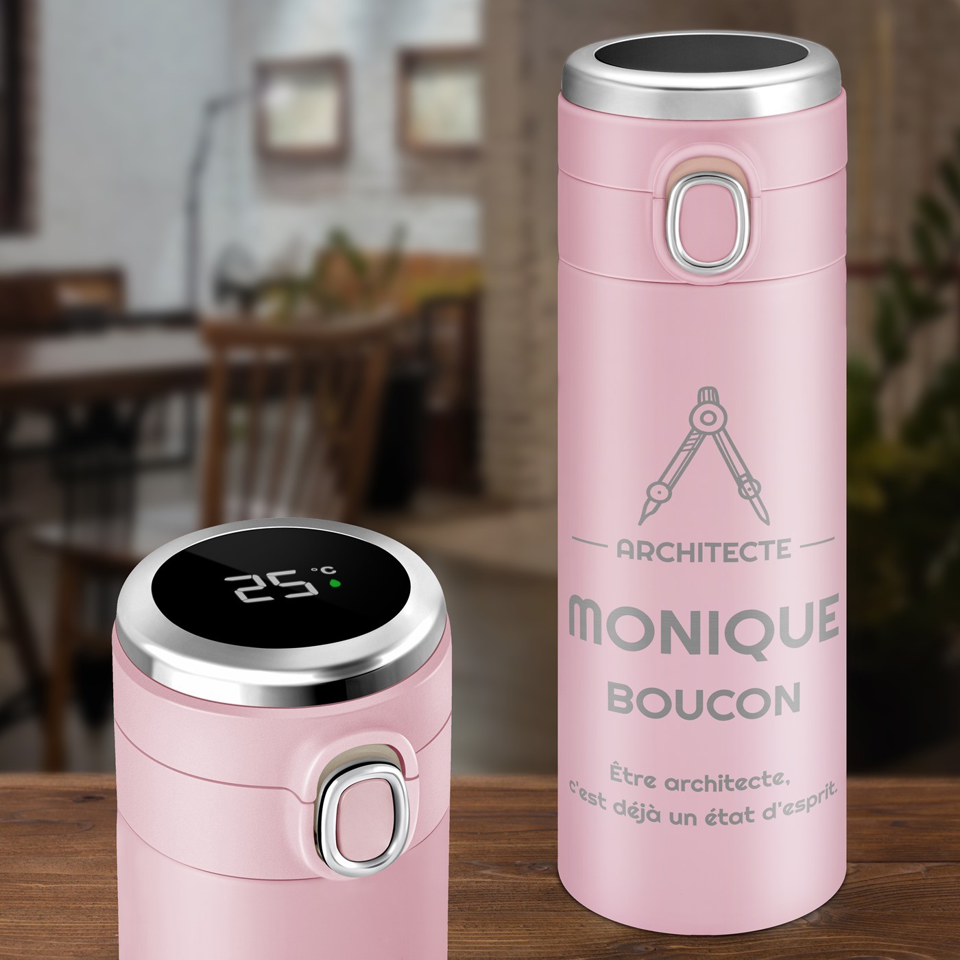 Taza térmica personalizada con pantalla LED de Murrano - Rosa