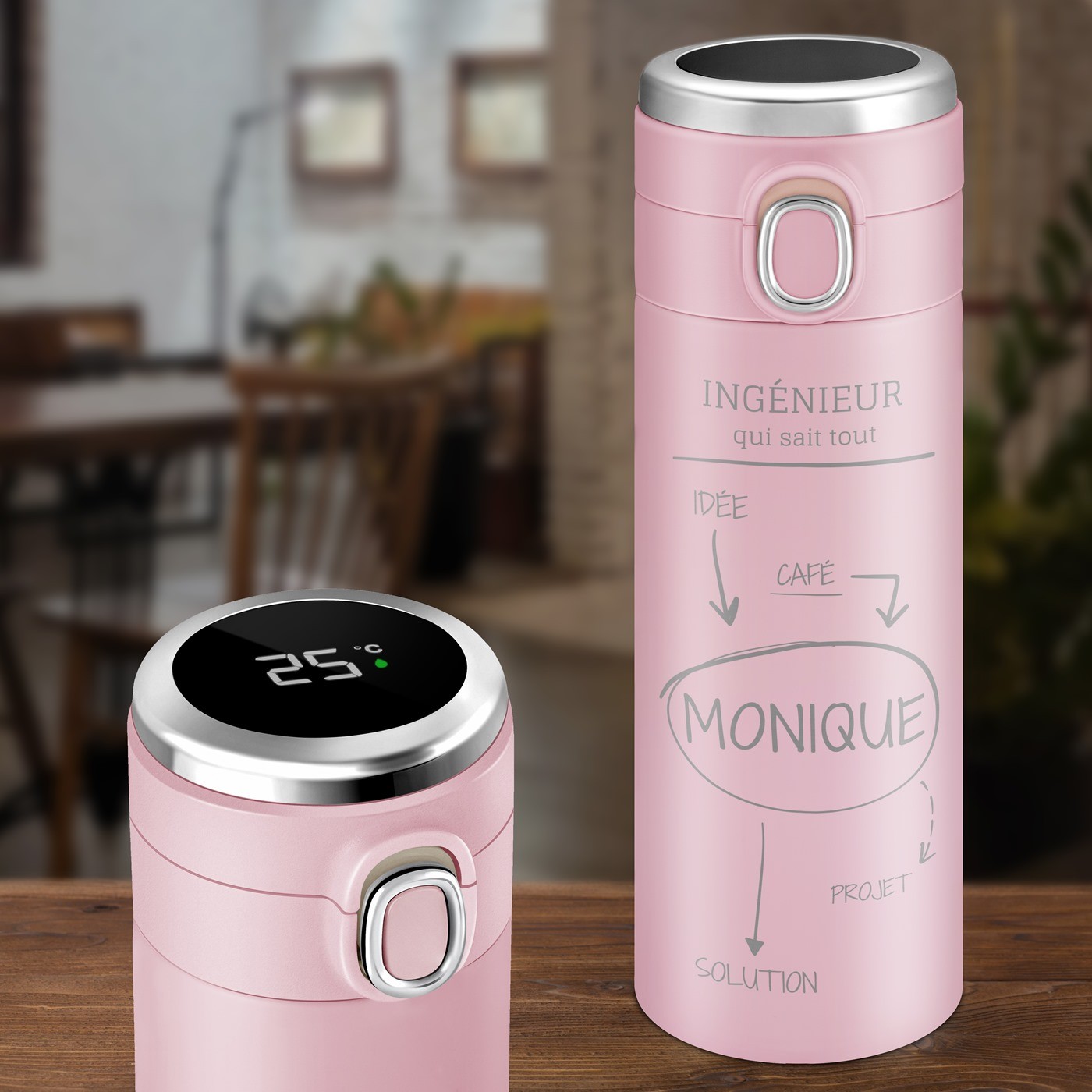 Murrano Insulated Mug with LED Display - Personalized Rose Design