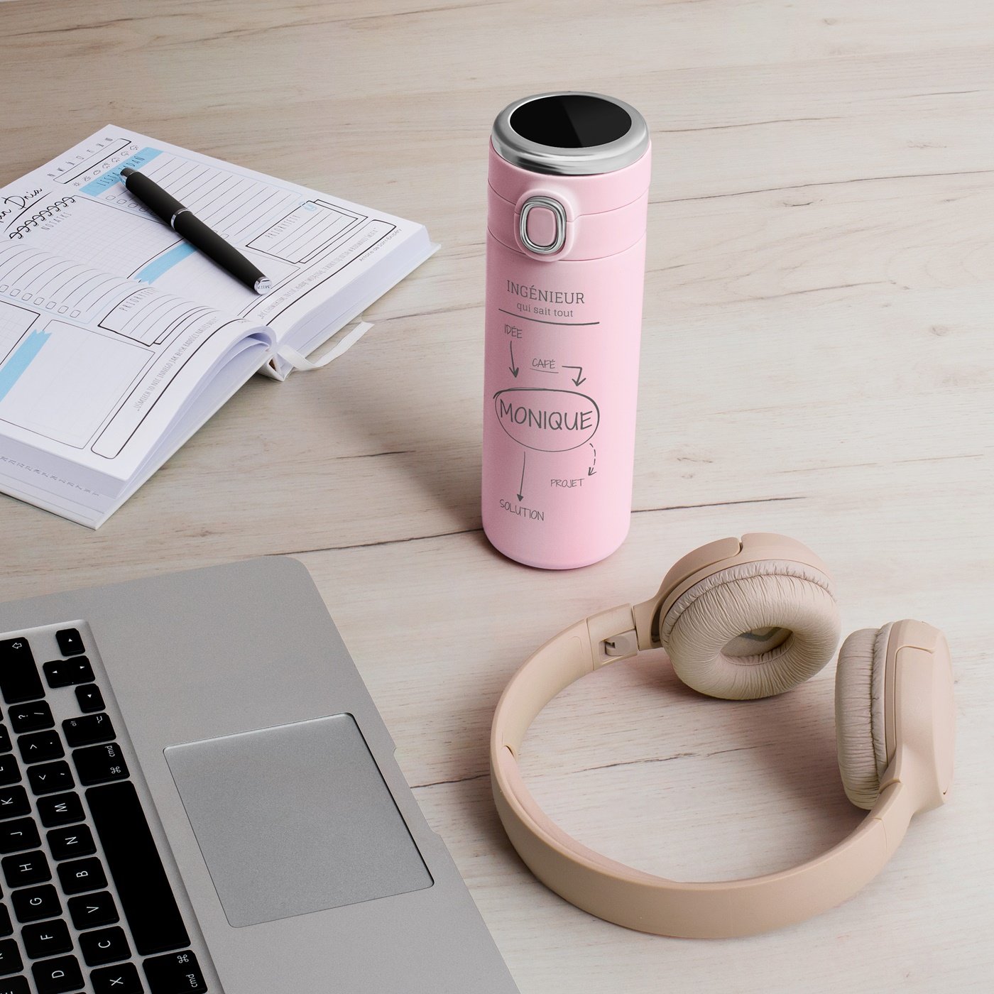 Murrano Insulated Mug with LED Display - Personalized Rose Design