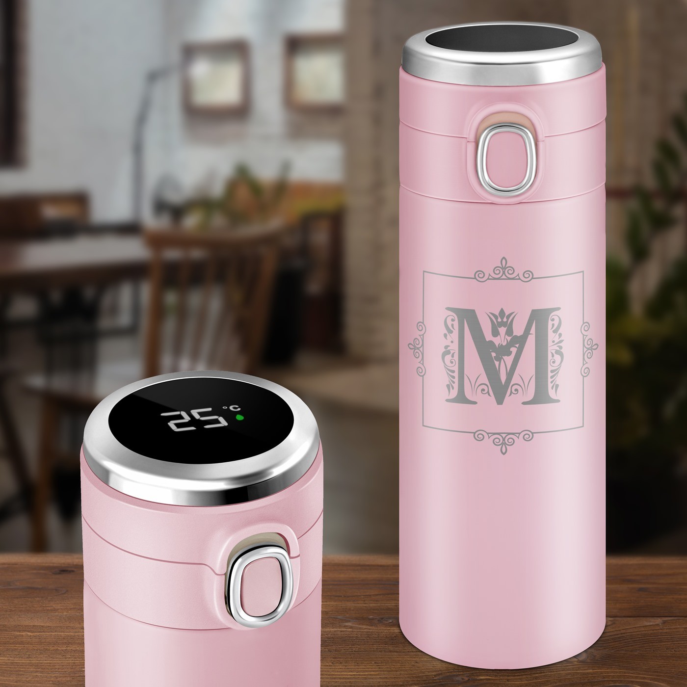 Taza de viaje personalizada Murrano con pantalla LED para una amiga