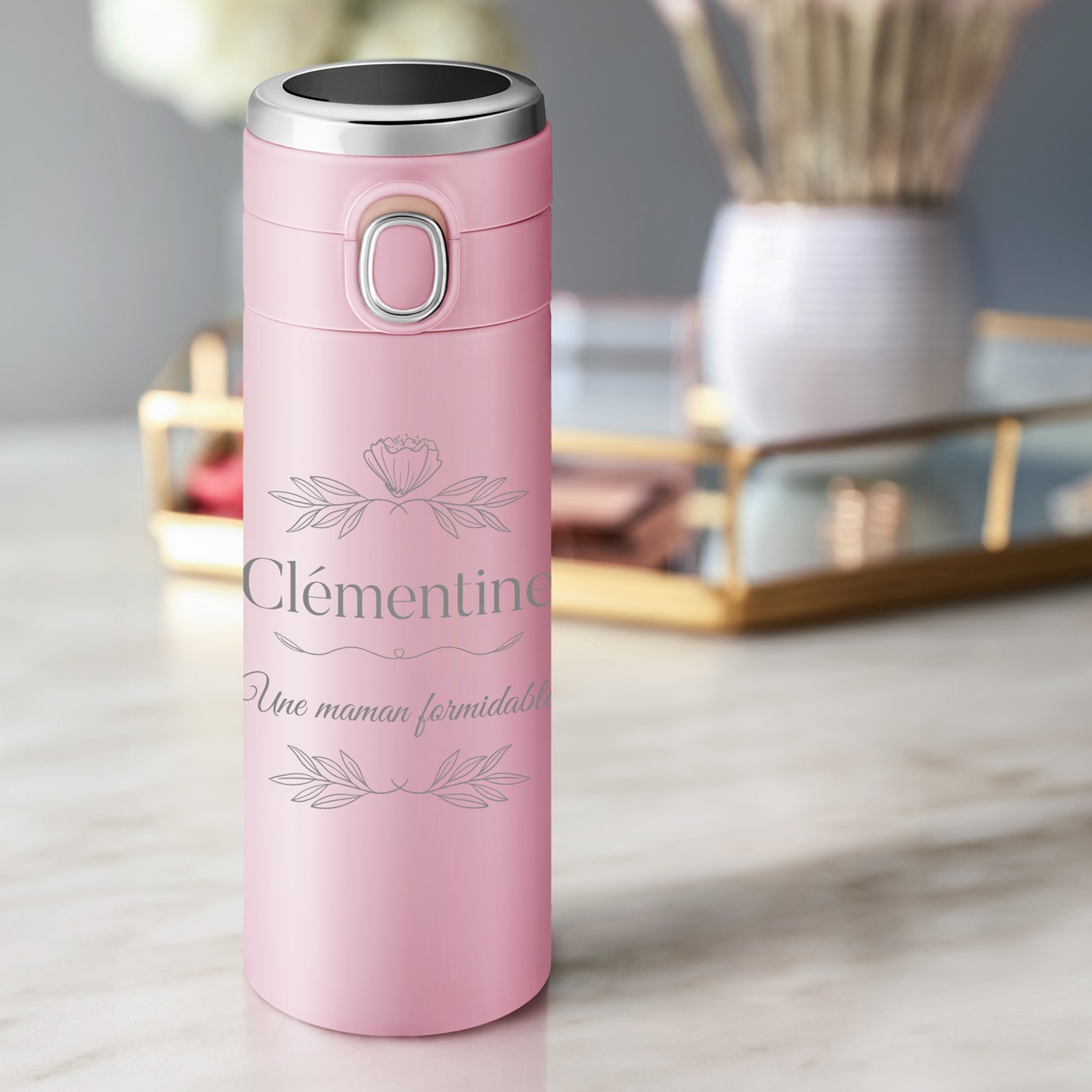 Murrano Personalized LED Display Thermos Mug - Pink