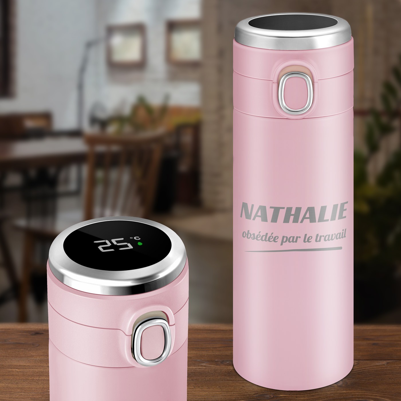 Taza térmica personalizada con pantalla LED rosa
