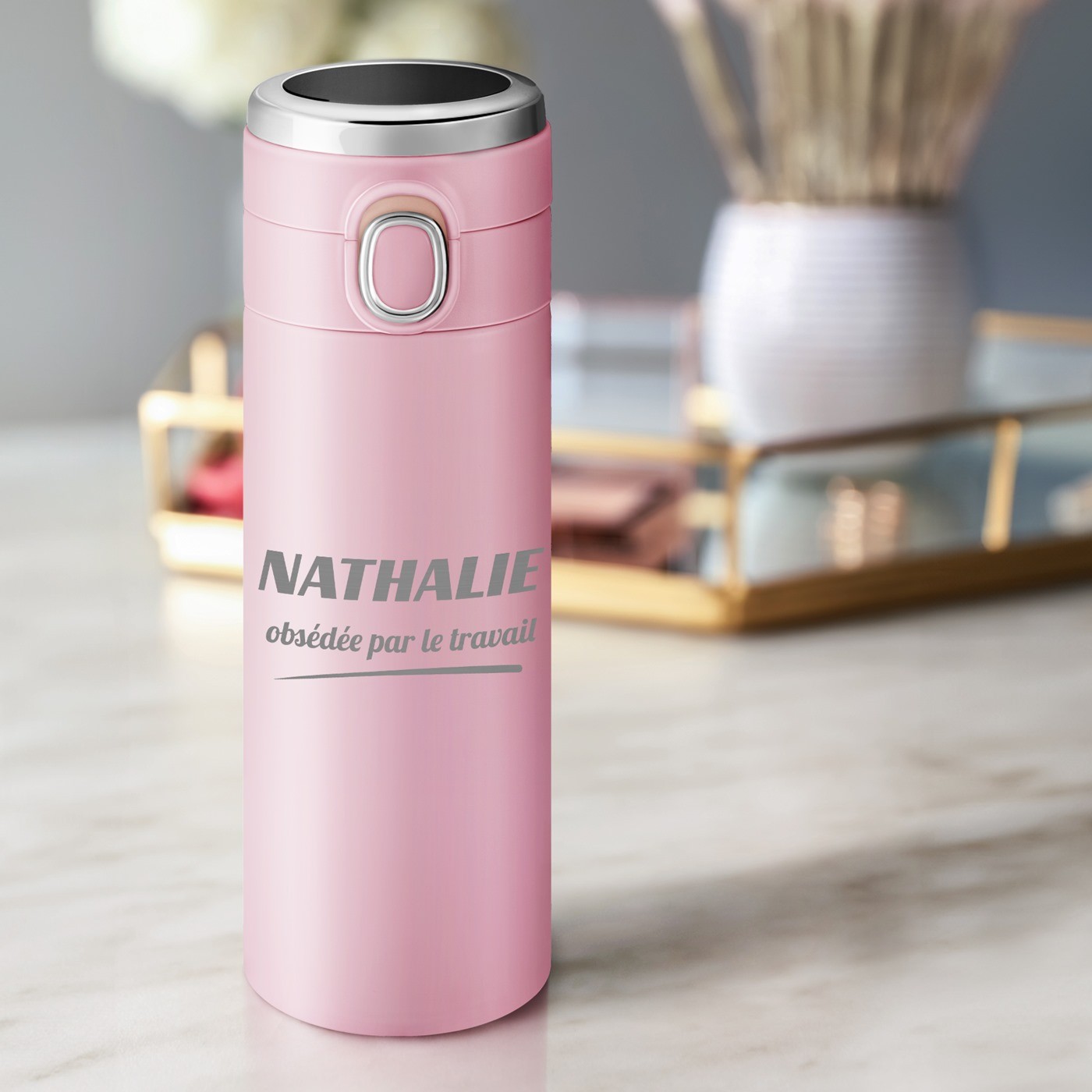 Taza térmica personalizada con pantalla LED rosa