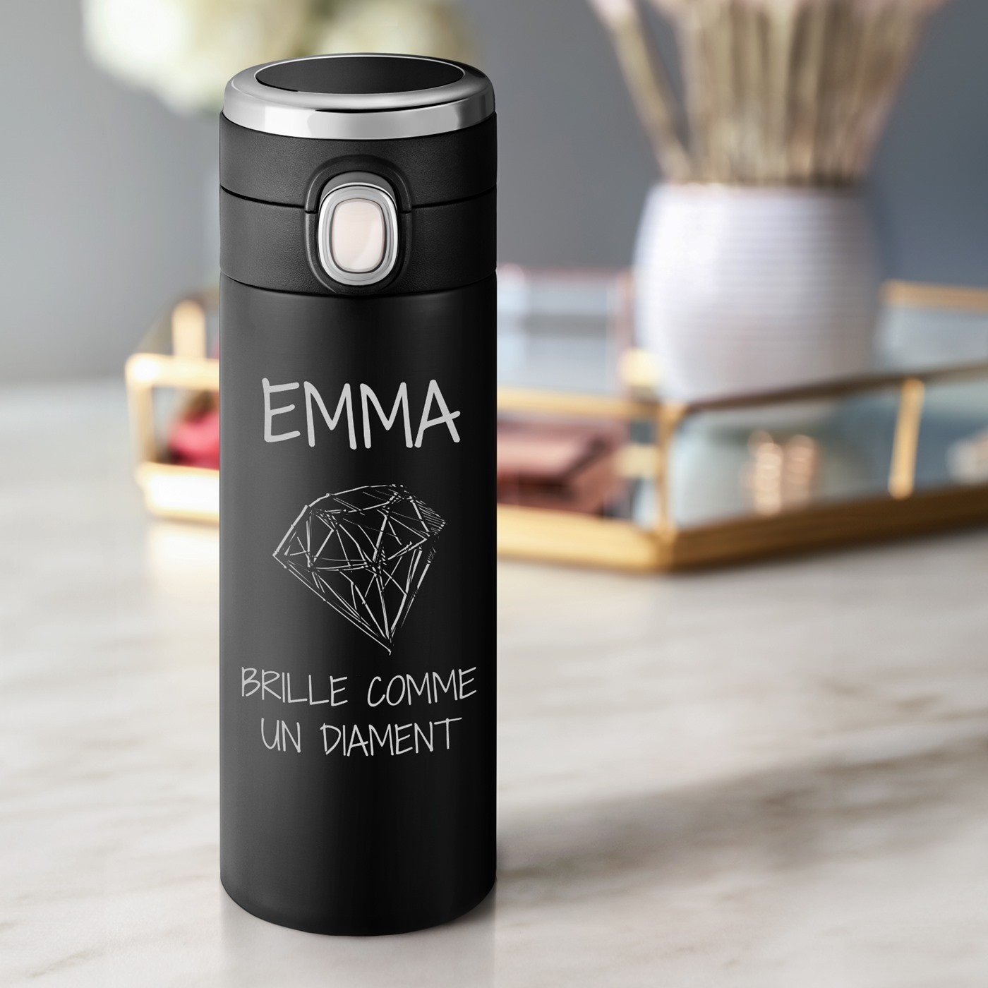 Murrano Personalized Black Travel Mug with LED Display for Women's Day