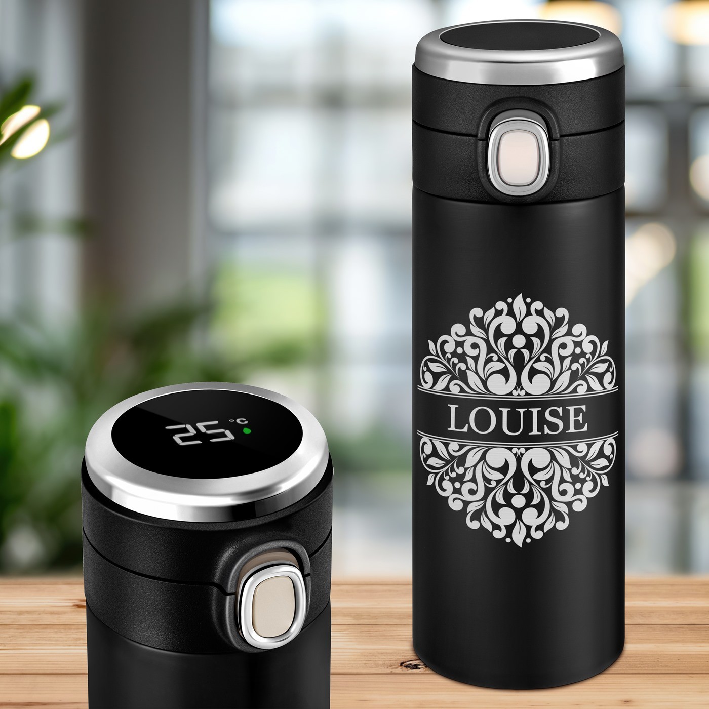 Taza aislante personalizada Murrano con pantalla LED para el cumpleaños de la abuela