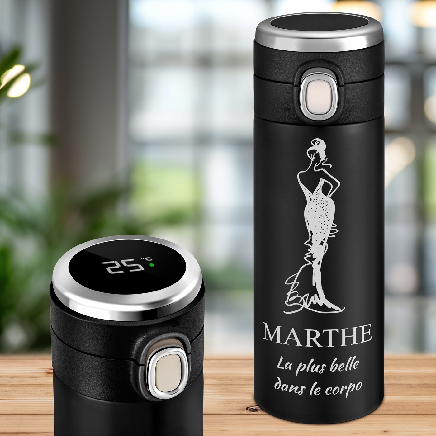 Taza aislante Murrano con pantalla LED - Negra