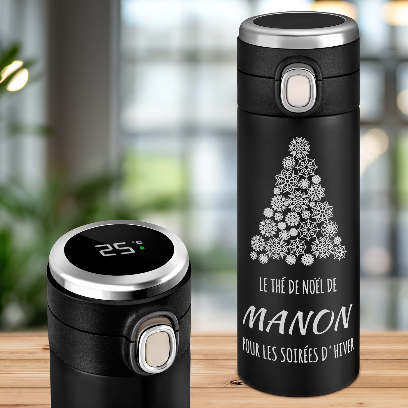 Mug thermos noir personnalisé avec affichage LED Murrano