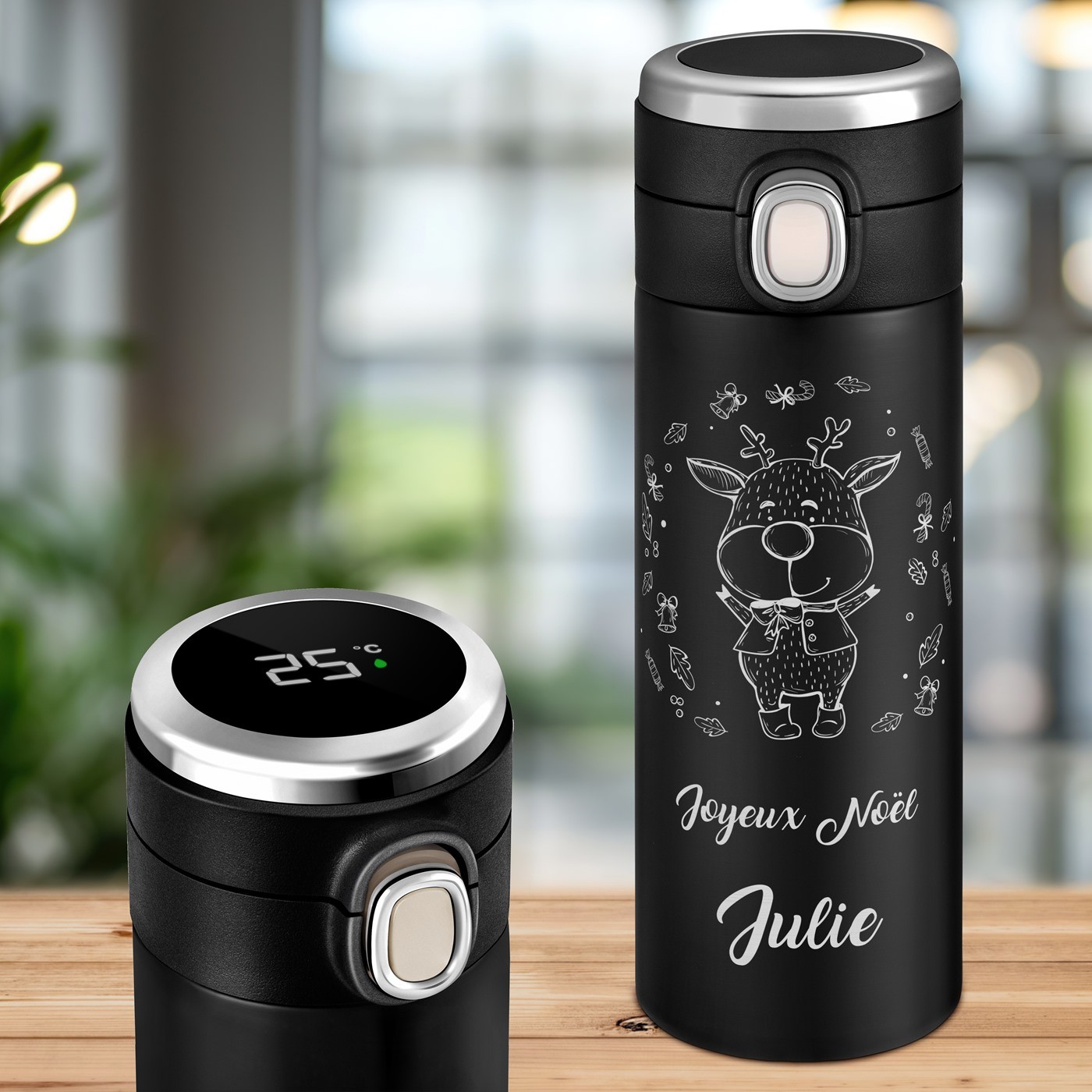 Taza térmica negra Murrano con pantalla LED para niña para Navidad