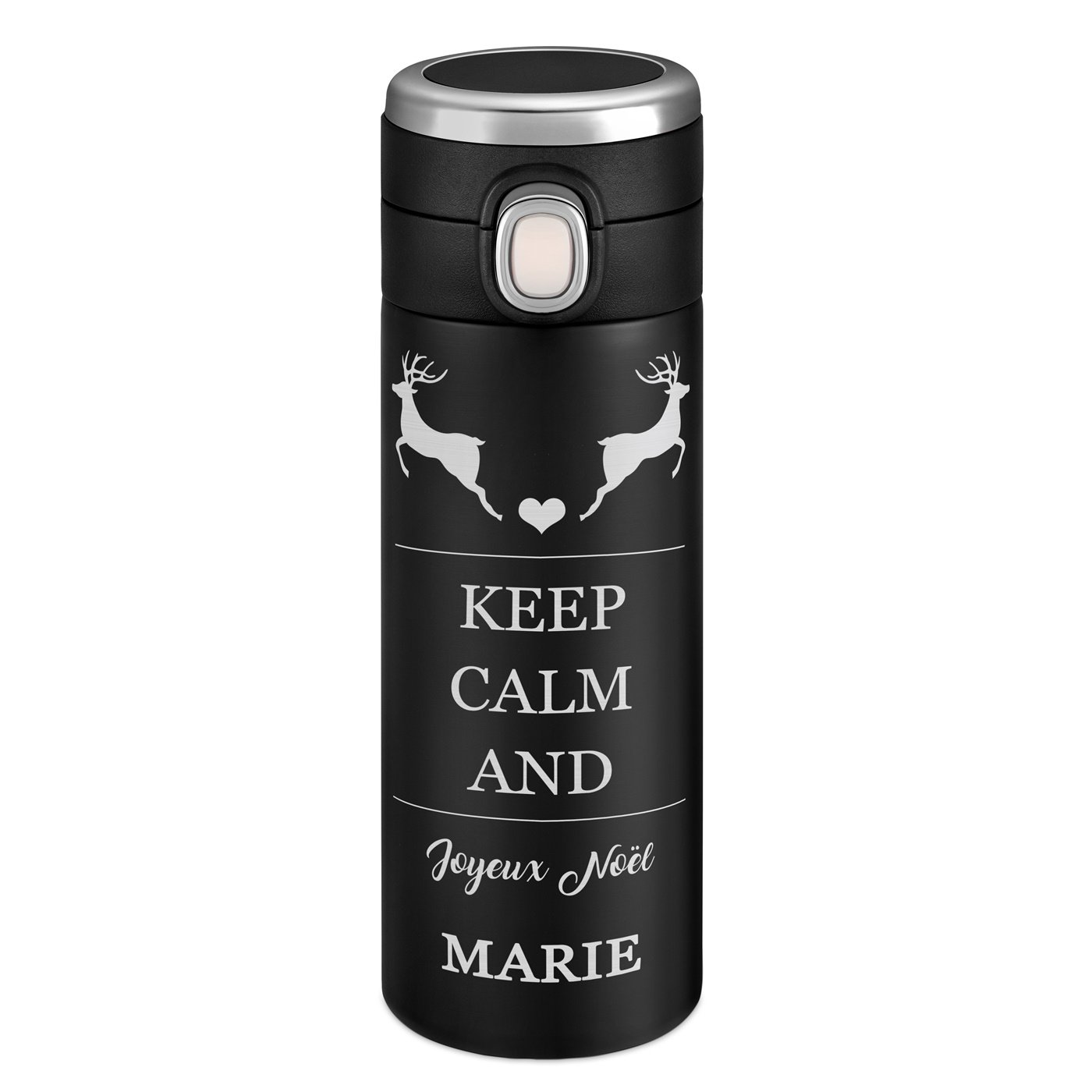 Taza de viaje negra personalizada Murrano con pantalla LED