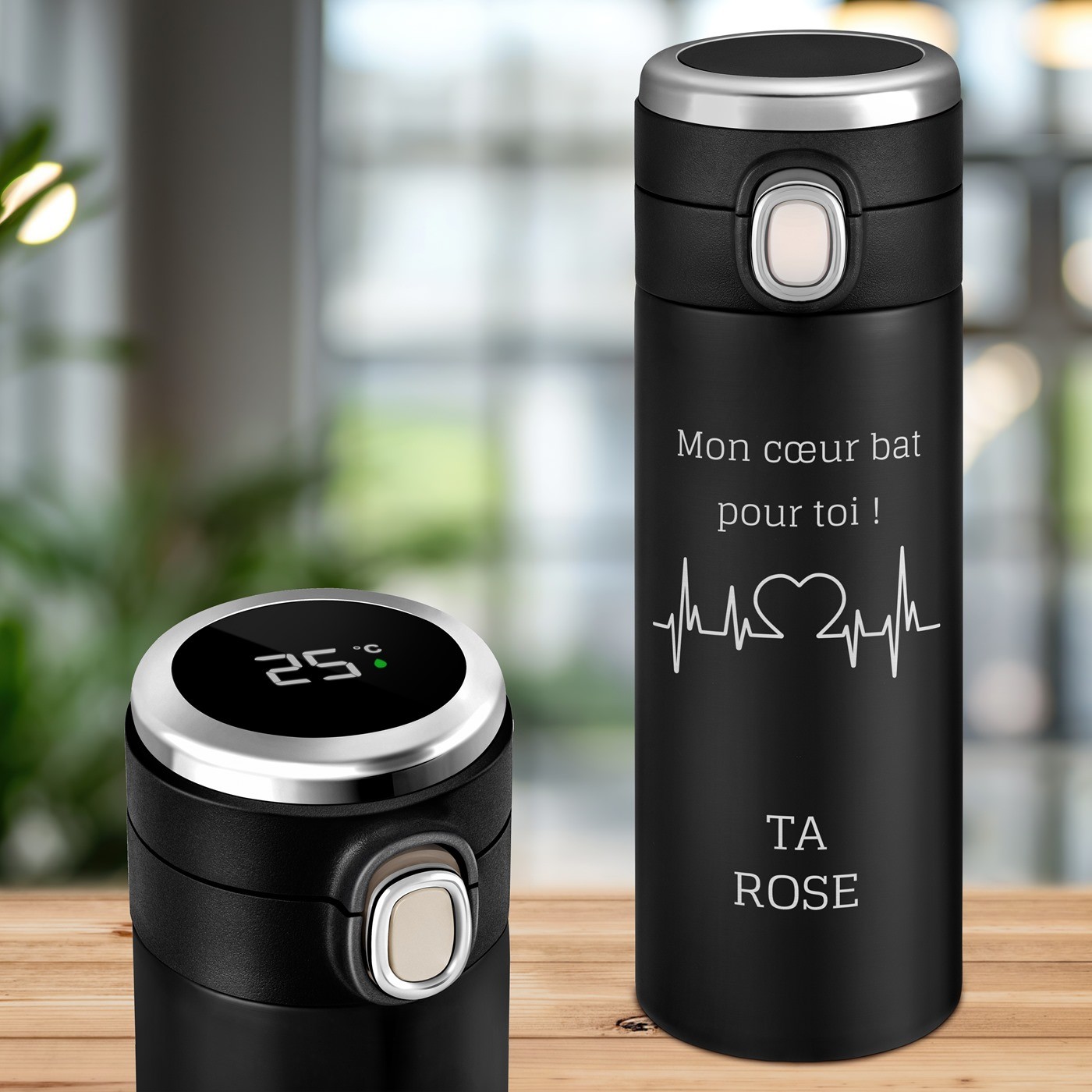 Murrano Black Insulated Cup with LED Display for Husband on Valentine's Day