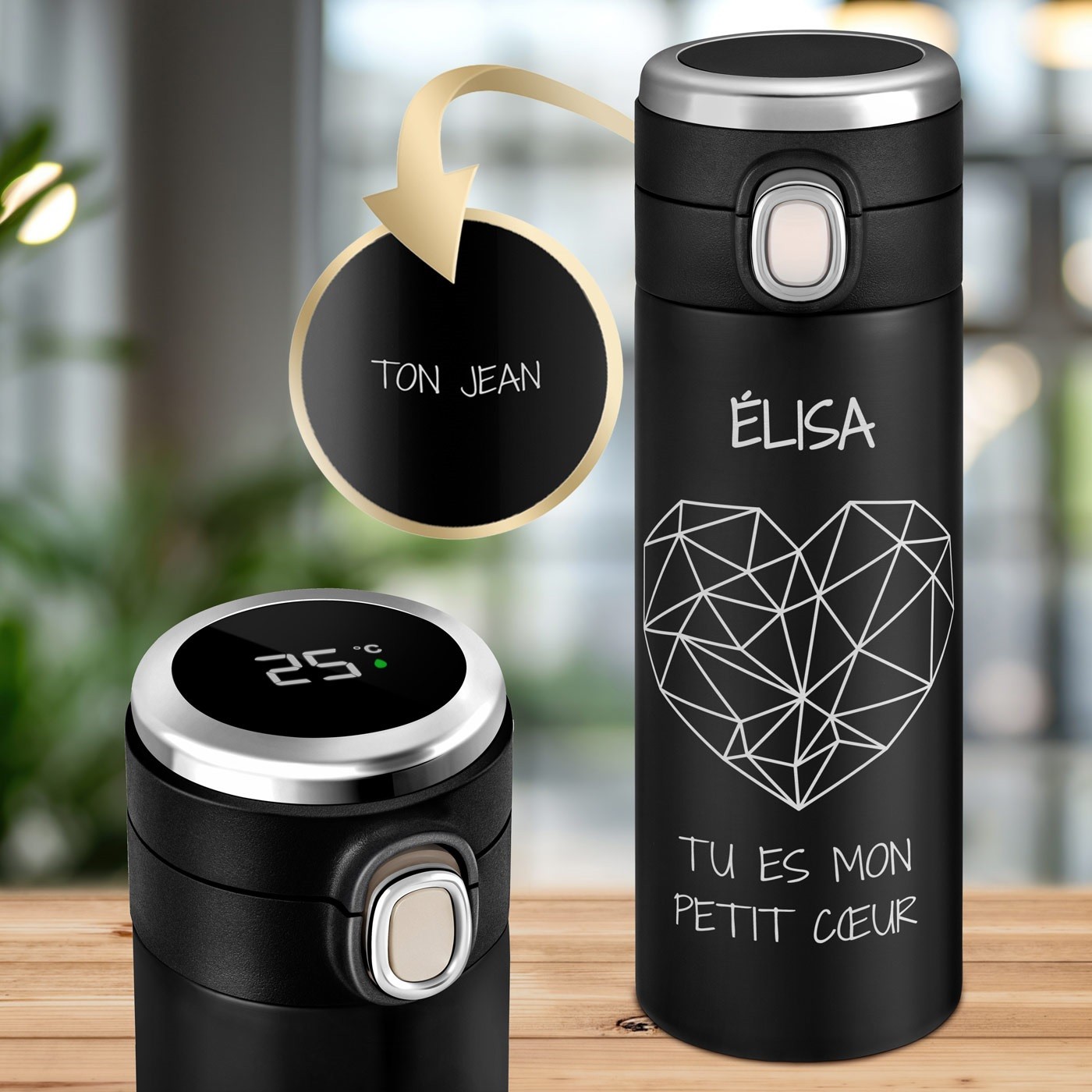 Murrano Personalized Black LED Display Mug for Women