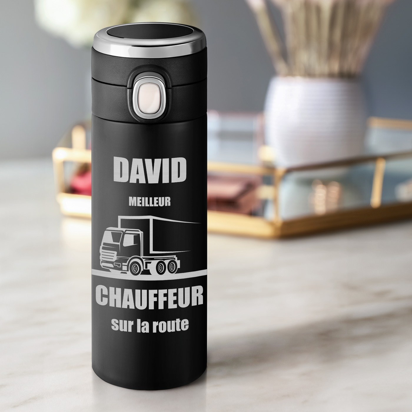 Mug de viaje Murrano - Negro con pantalla LED para el Día del Padre