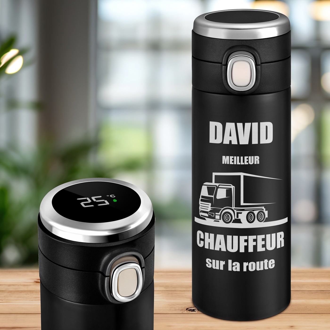 Mug de viaje Murrano - Negro con pantalla LED para el Día del Padre