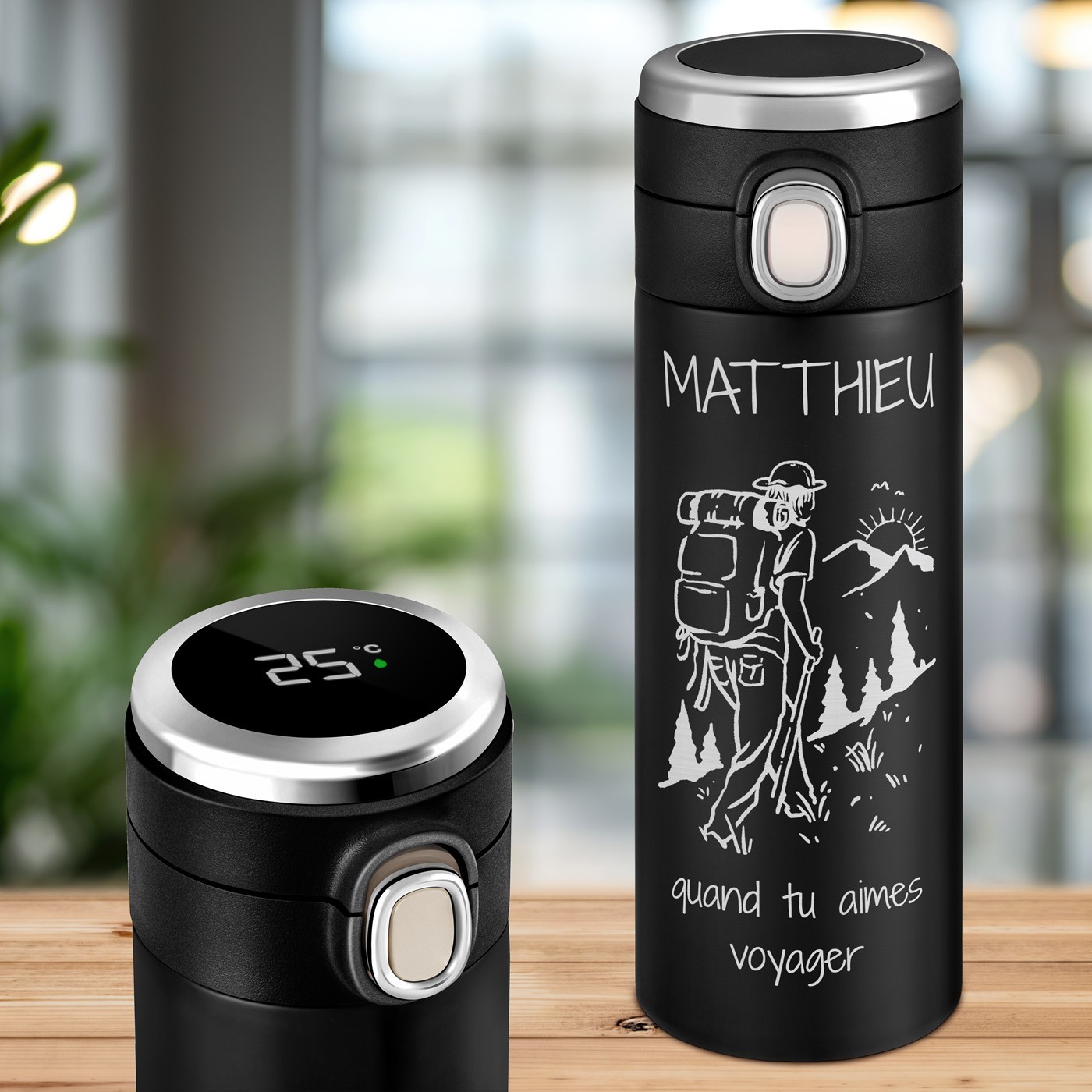 Murrano Travel Mug with LED Display for Mountain Enthusiast