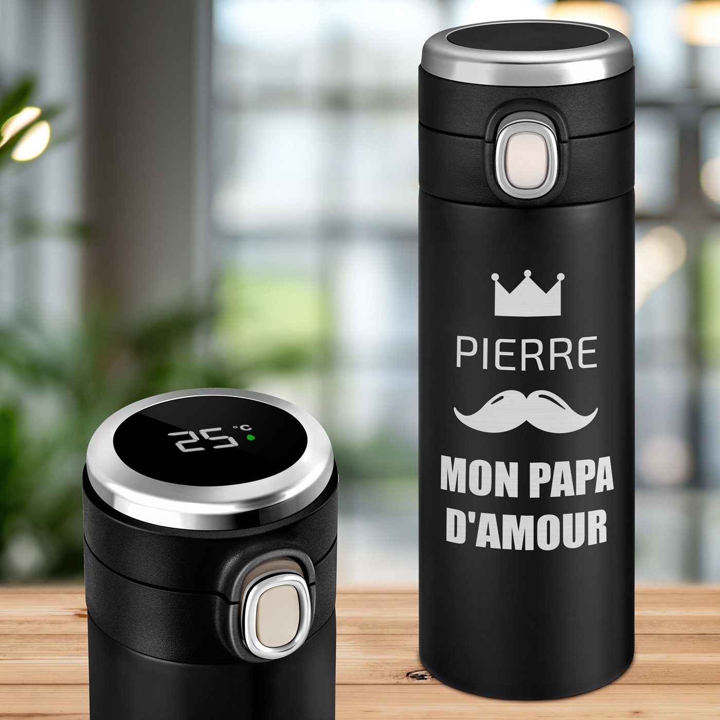 Taza térmica negra Murrano con pantalla LED para el Día del Padre