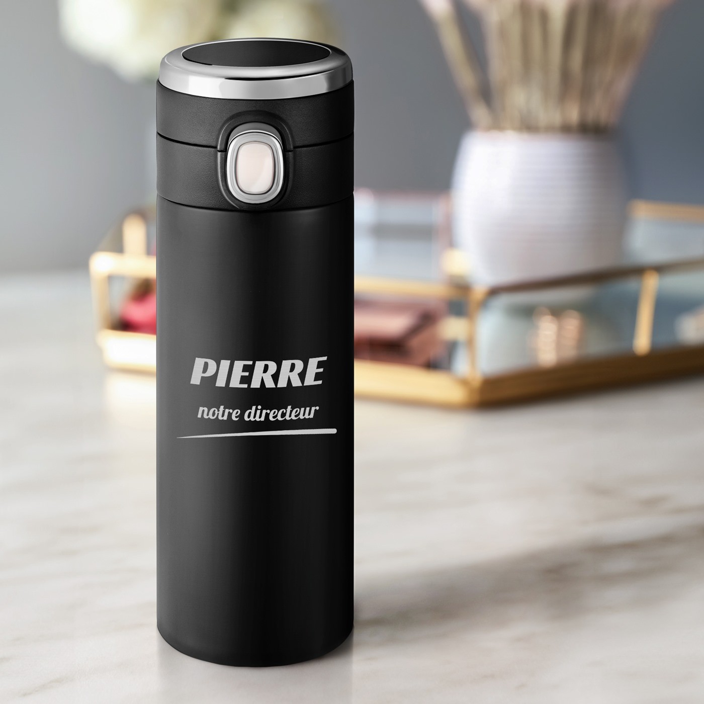 Mug thermos noir personnalisé avec affichage LED Murrano